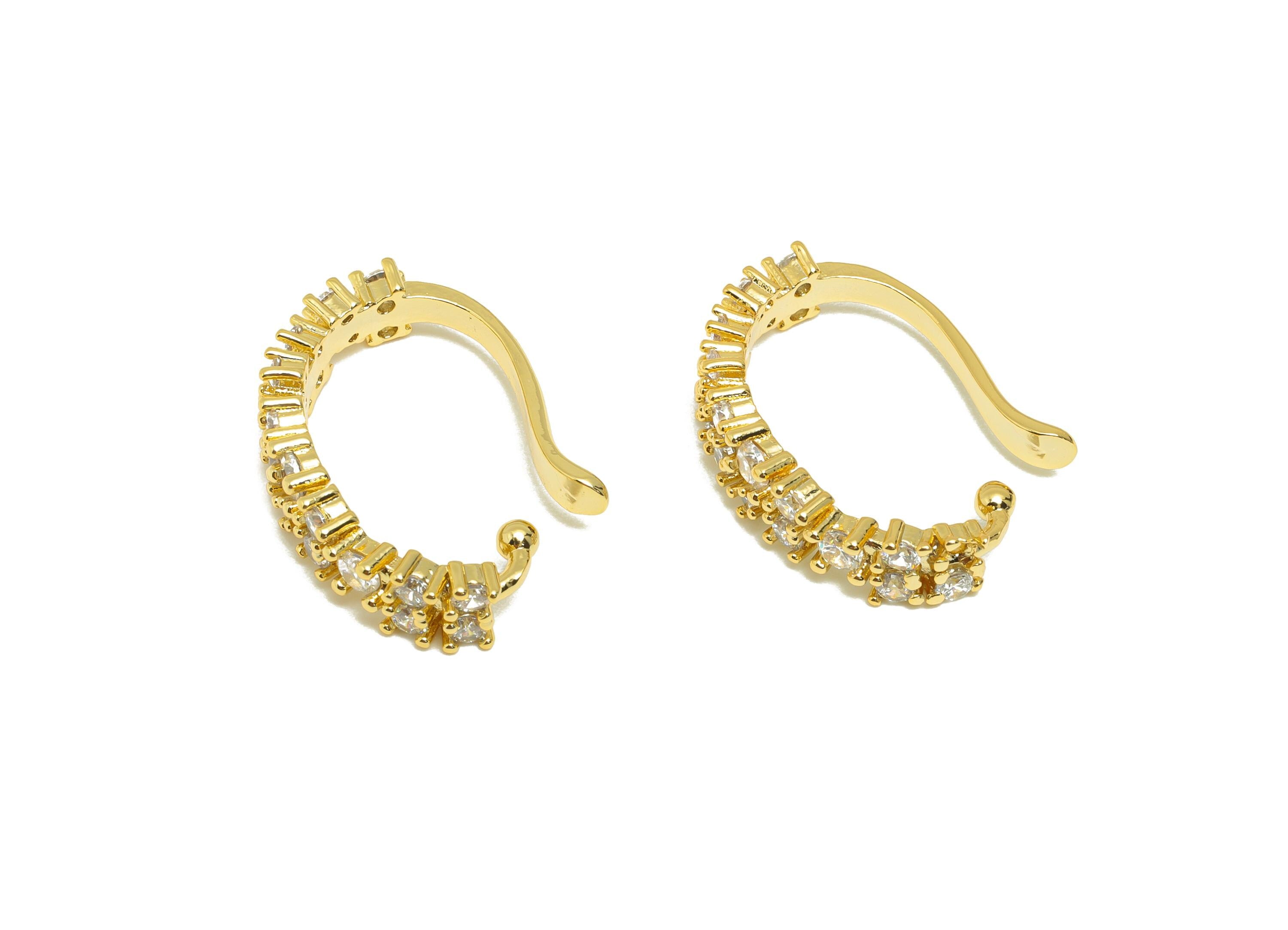 Brass Open Zircon Earring Cuff - Gold Baguette-Cut Crystals Earring - Adjustable Cuff Ear - 18K Real Gold Plating - 22x15.6x5.8mm- RGP8879 - DOMEDBAZAAR