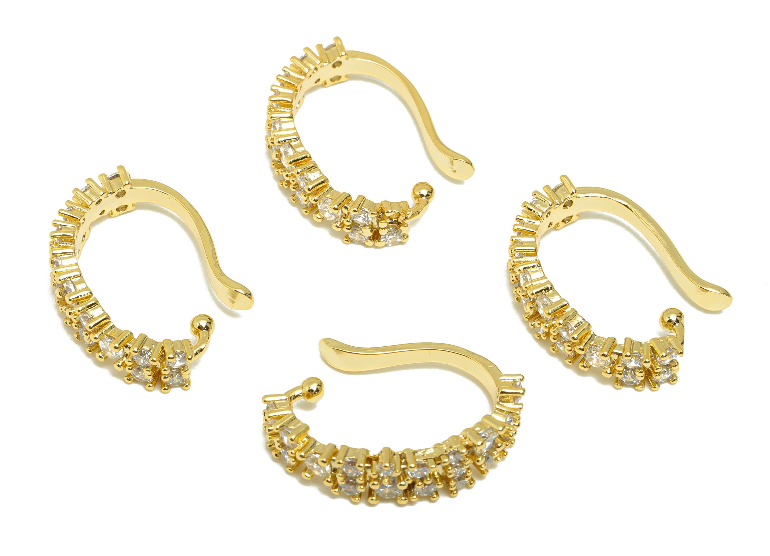 Brass Open Zircon Earring Cuff - Gold Baguette-Cut Crystals Earring - Adjustable Cuff Ear - 18K Real Gold Plating - 22x15.6x5.8mm- RGP8879 - DOMEDBAZAAR