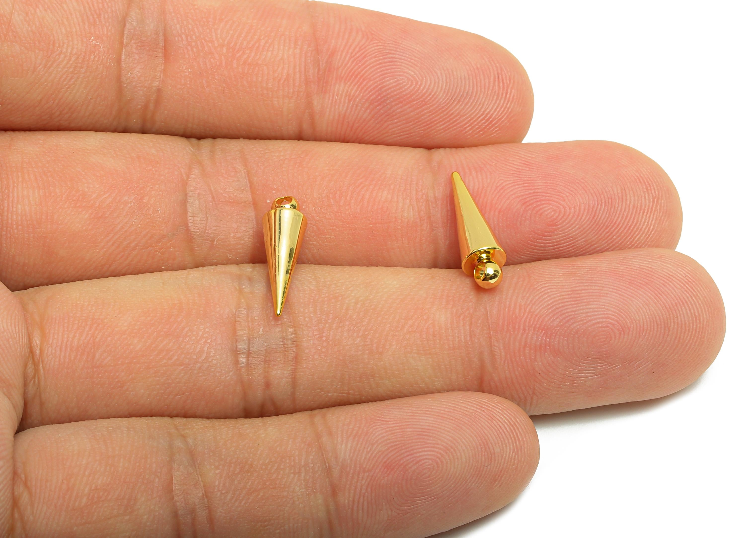 Brass Cone Earring Charm- Brass Elegant Gold Earring Charm - Geometry Pendant with Loop - 18K Real Gold Plating - 16x5x5mm - RGP10142 - DOMEDBAZAAR