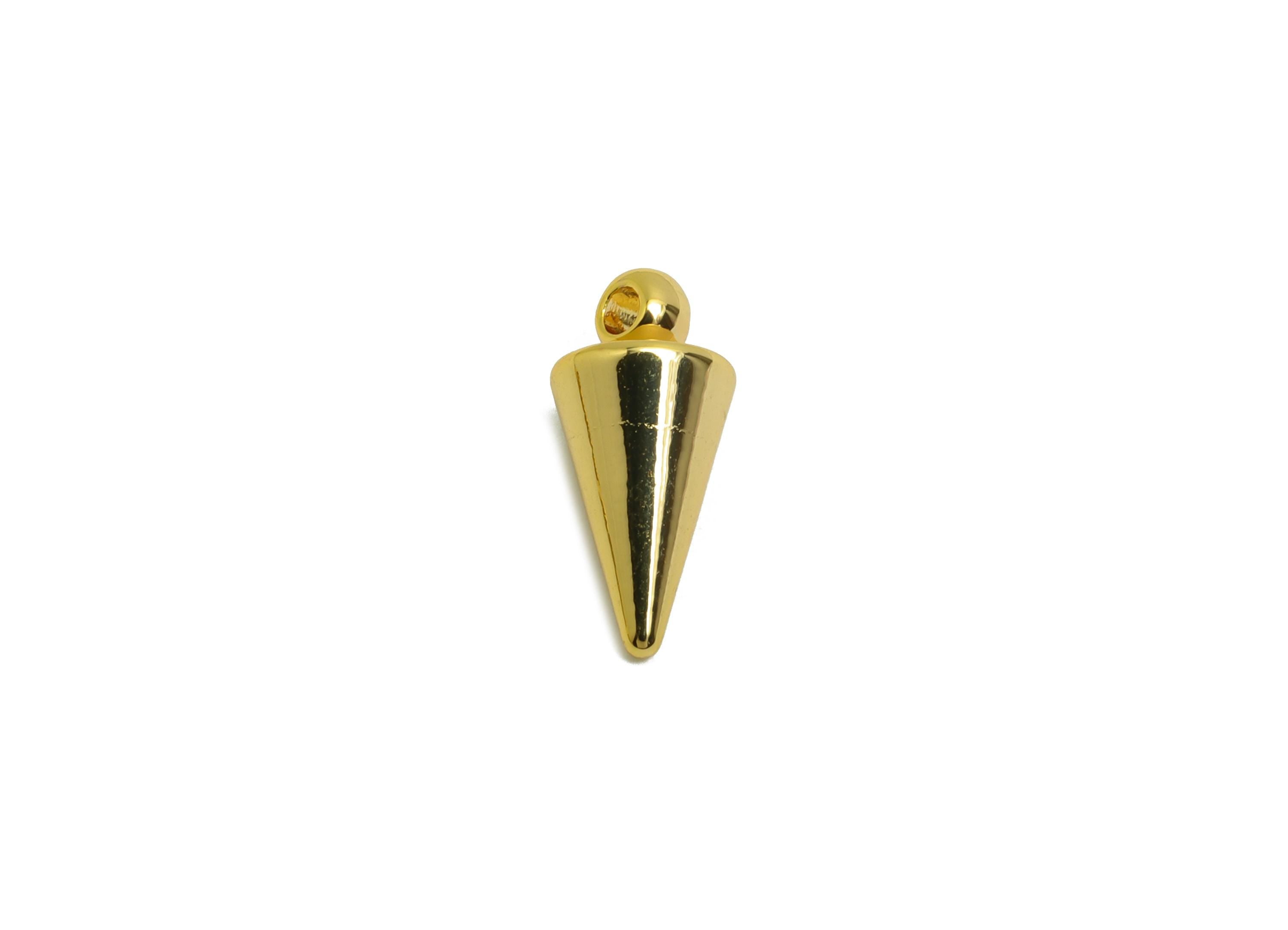 Gold Cone Pendant - Brass Pointed Earring Charm -Elegant Cone Bead - Minimalist Cone Pendant - 18K Real Gold Plating - 16x5x5mm - RGP10143 - DOMEDBAZAAR