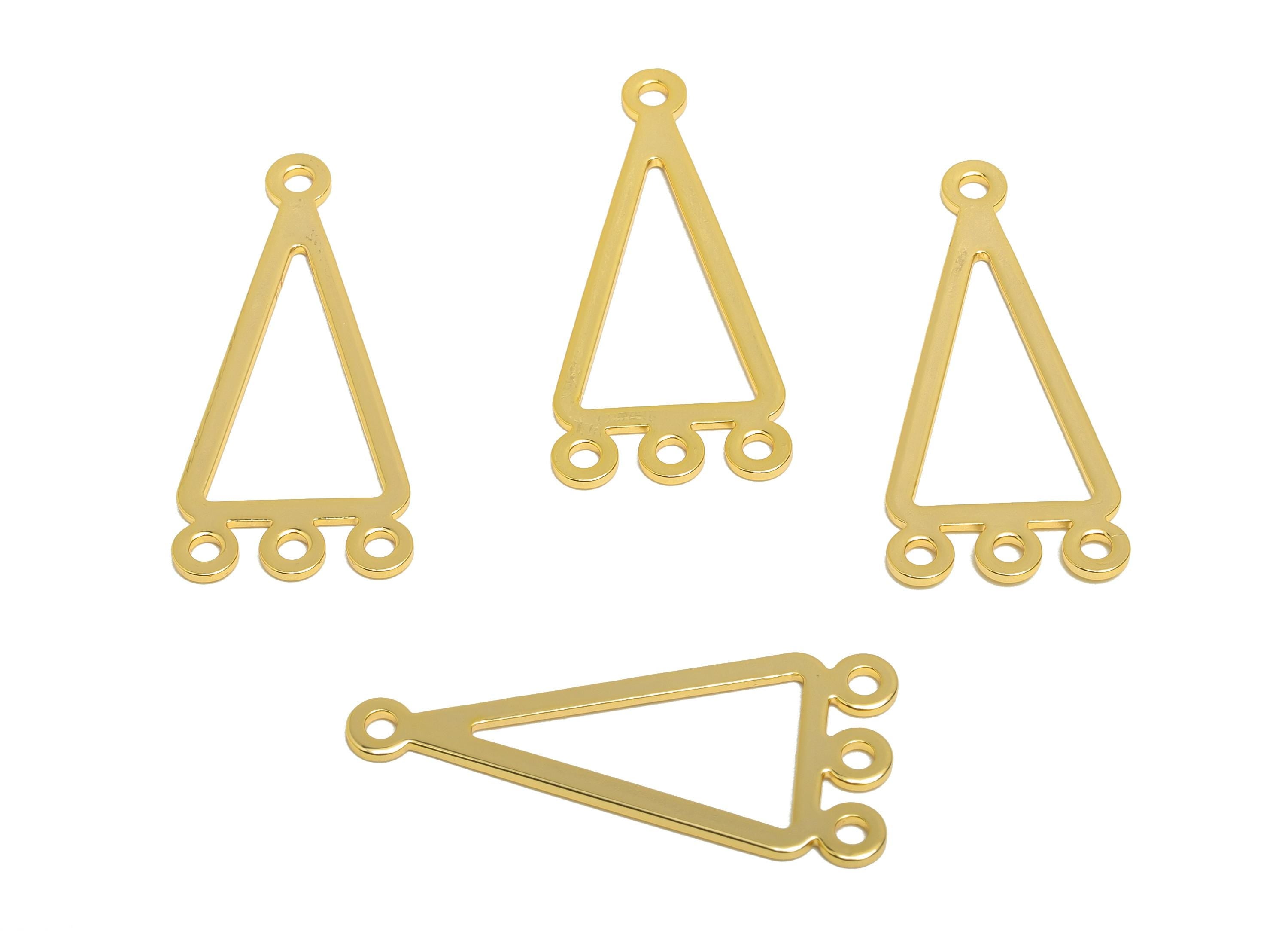 Triangular Connector Charm - Brass Modern Jewelry Finding - Gold Connector Charm with Four Loop - 18K Real Gold Plated - 32x14x1mm -RGP10212 - DOMEDBAZAAR