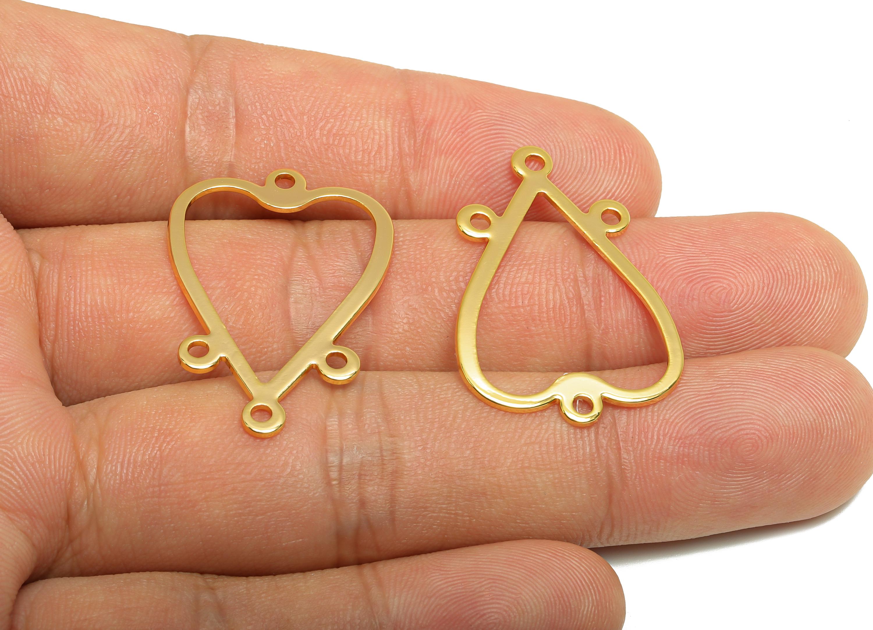 Heart Connector Charm - Brass Chandelier Jewelry - Gold Connector Charm with Four Loop - 18K Real Gold Plating - 32x21.5x0.8mm - RGP10214 - DOMEDBAZAAR