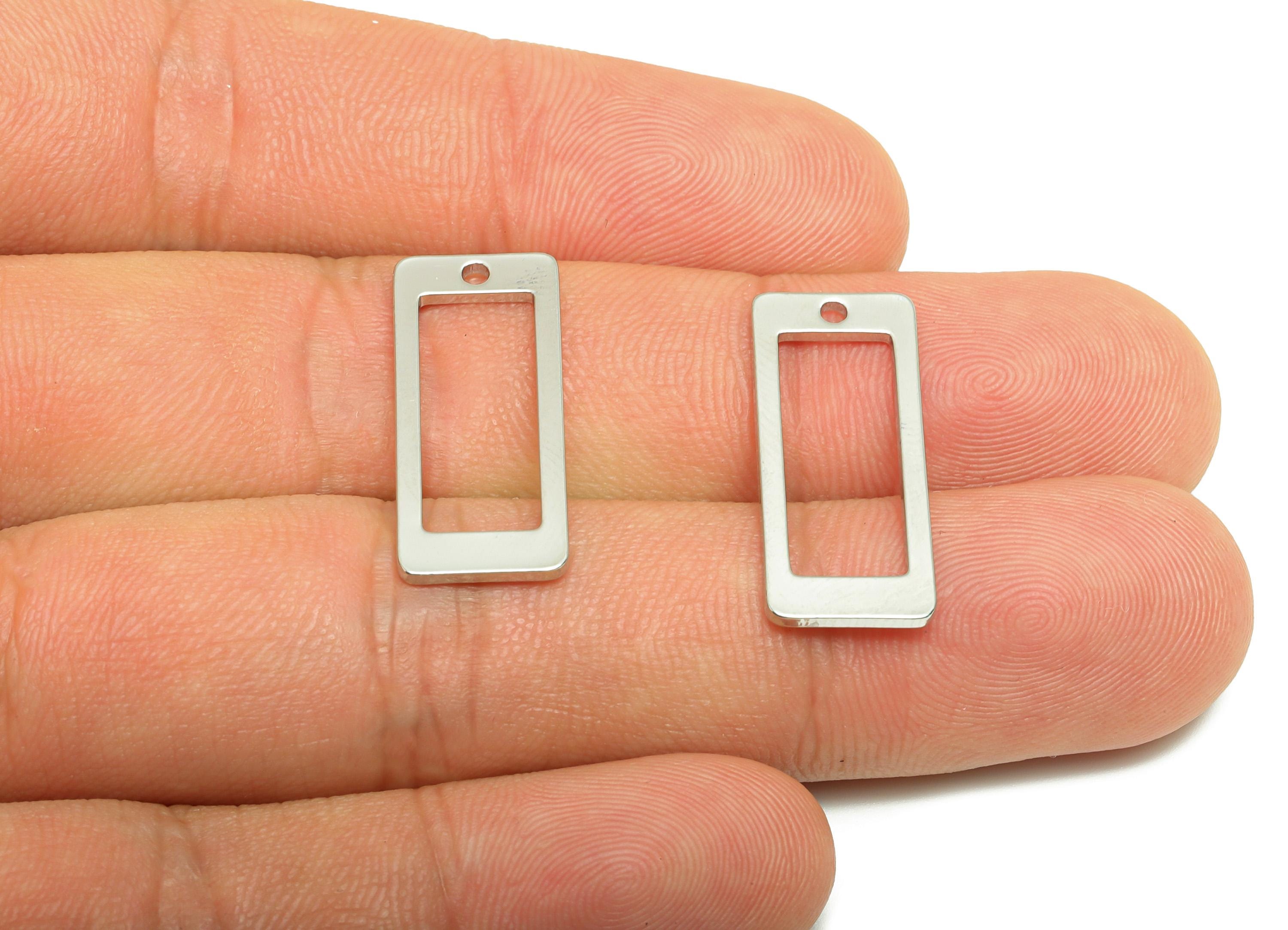 Brass Rectangle Earring Charm - Raw Brass Rectangular Frame Earring Charms - Geometry Charm - Silver Tone Plated - 24x10x1.14mm - PP10956S - DOMEDBAZAAR