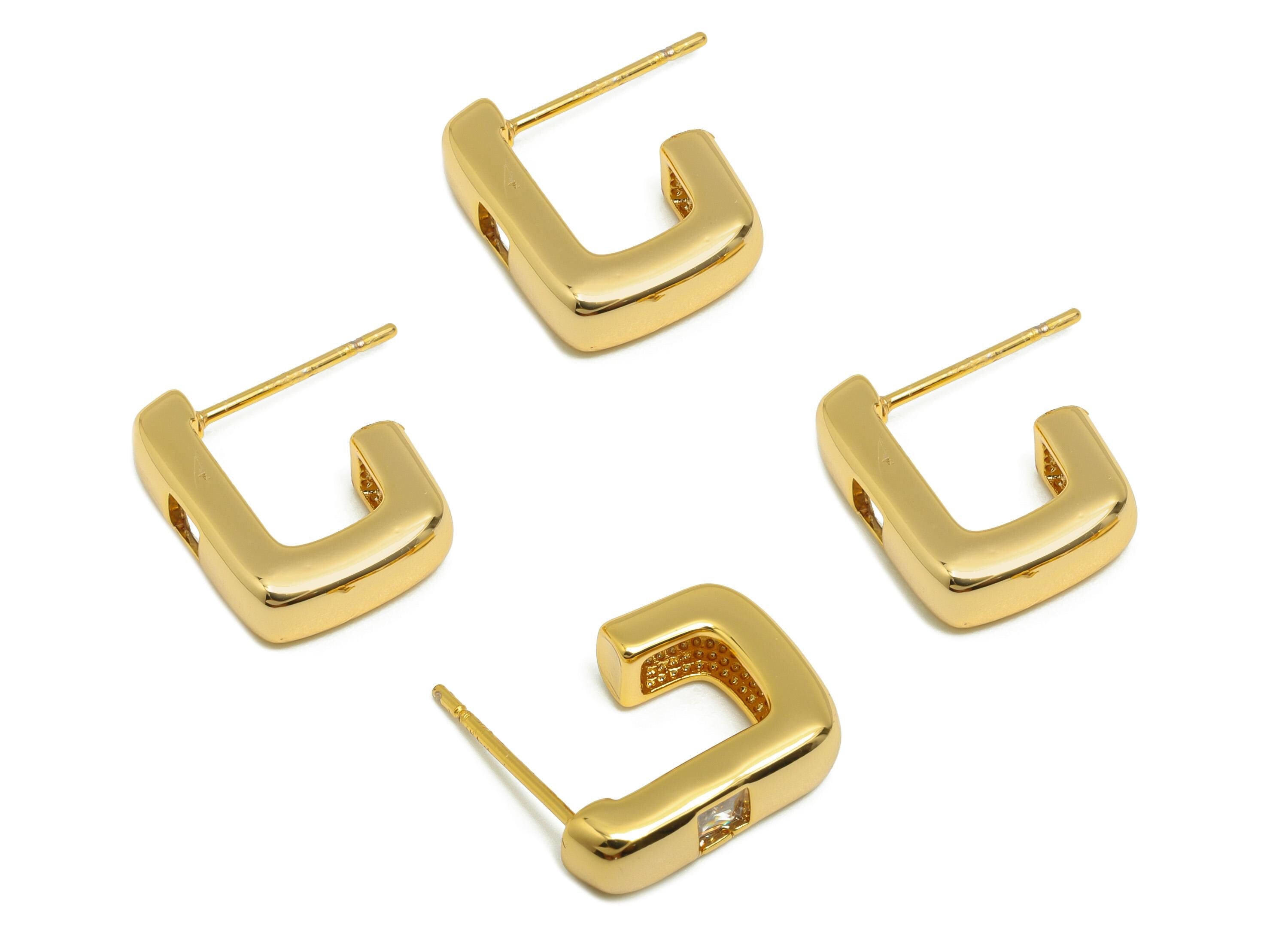 Brass Hoop Earring Stud - Chunky Everyday Wear Jewelry - Brass Geometric Hoop Earrings - 18k Real Gold Plated - 14.6x12.47x4mm - RGP10243 - DOMEDBAZAAR