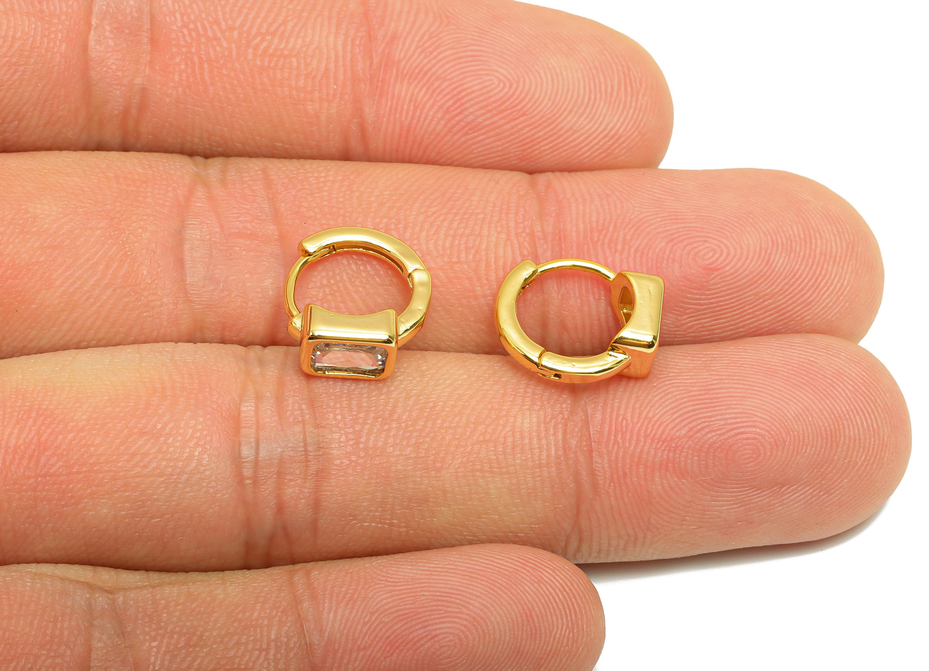 Brass CZ Hoop Earring - Brass Cubic Zircon Huggie Earring  - Brass Gold Huggie Hoop Earring - 18k Real Gold Plating - 12x11x5mm - RGP10246 - DOMEDBAZAAR