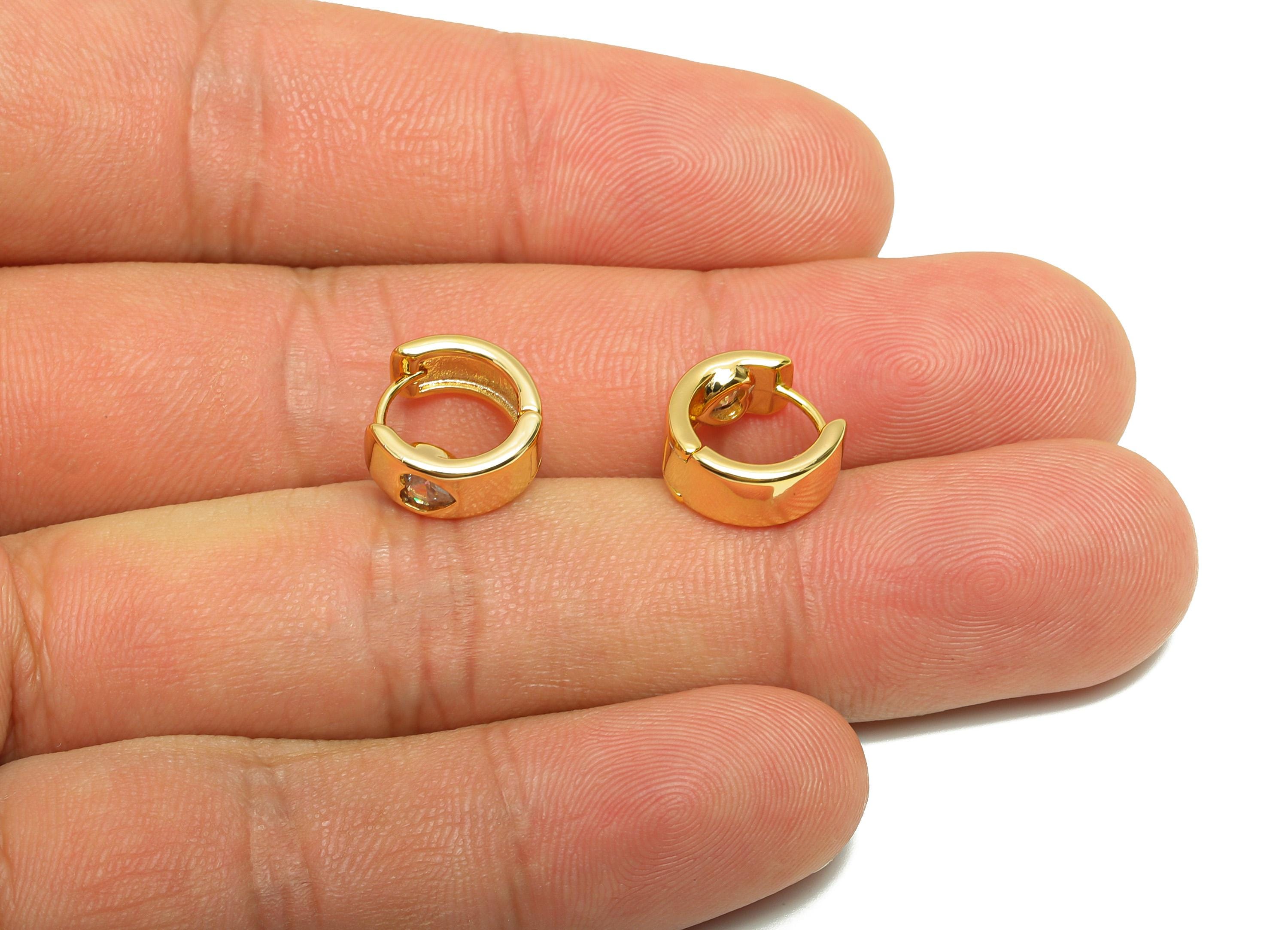 Brass CZ Hoop Earring - Brass Heart Zircon Huggie Earring  - Brass Gold Elegant Hoop Earring - 18k Real Gold Plating - 11x11x5mm - RGP10248 - DOMEDBAZAAR