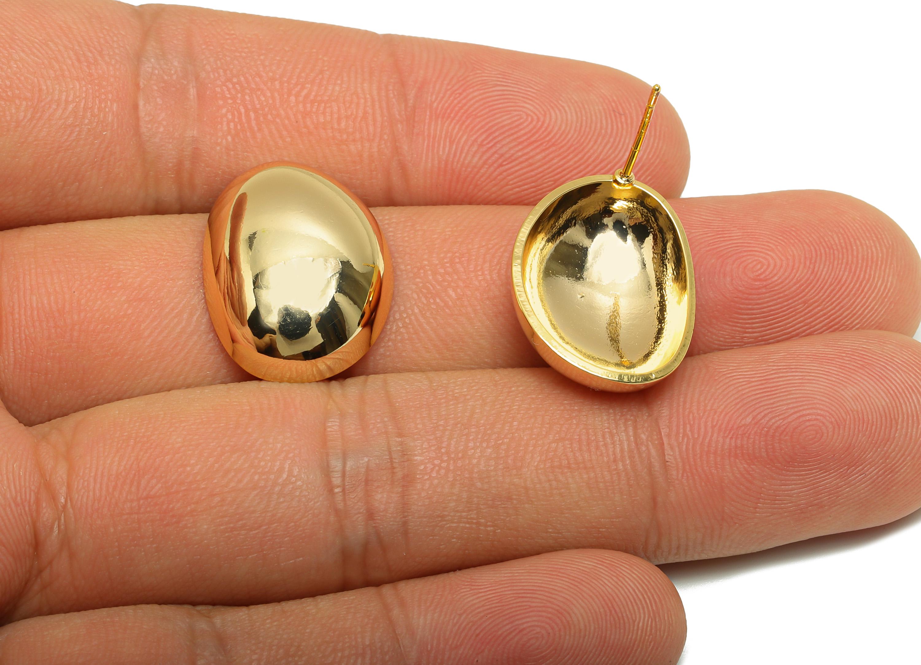 Brass Earring Post - Brass Gold Half-Dome Stud Earring - Minimalist  Elegant Earring - 18k Real Gold Plating - 20x15x5mm - RGP10223 - DOMEDBAZAAR