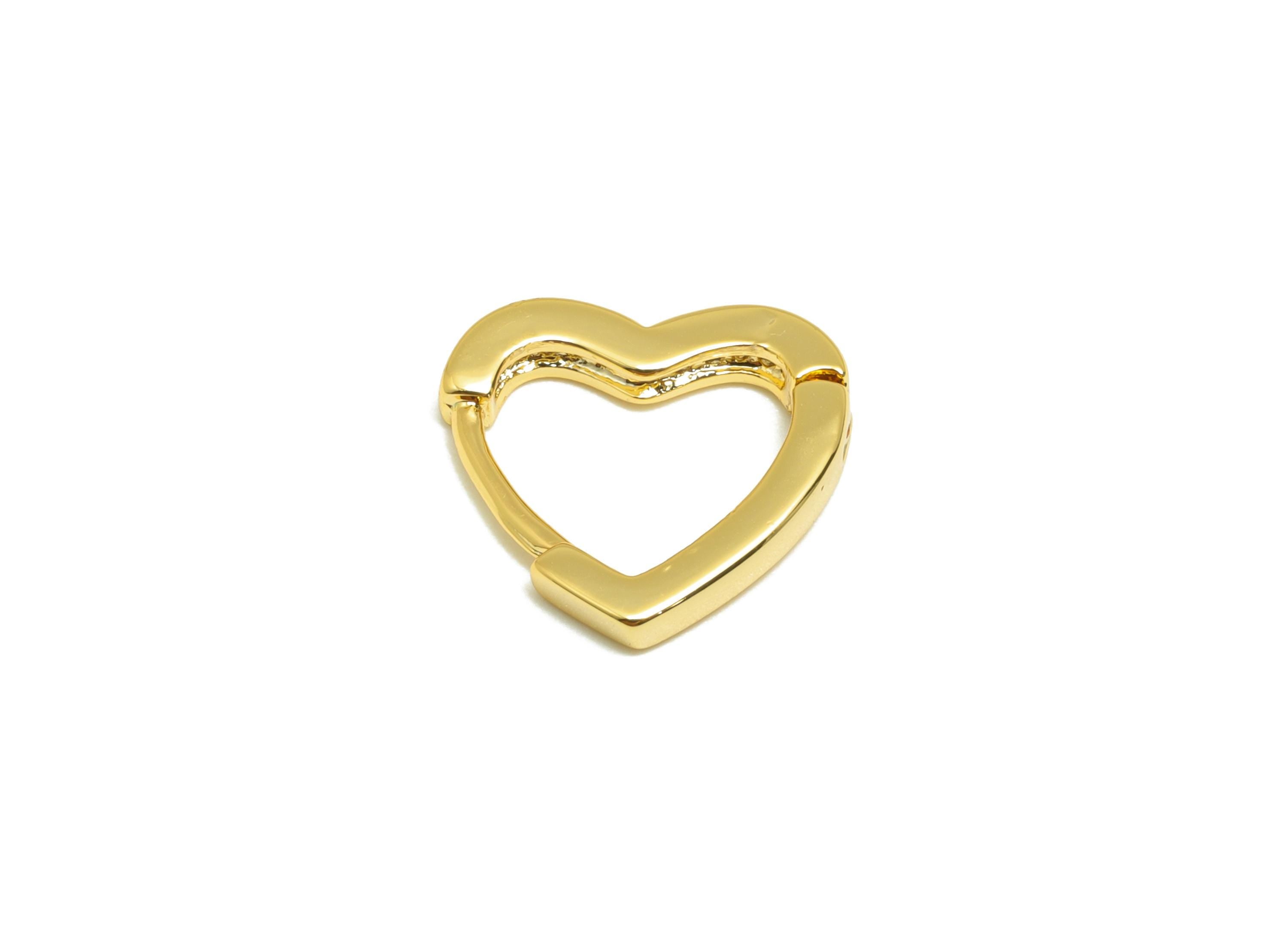 Brass Heart Hoop Earring - Gold Huggie Earring for Girl&#39;s - Heart Valentine&#39;s Day Earring - 18K Real Gold Plated -12.23x11.5x1.86mm -RGP9123 - DOMEDBAZAAR
