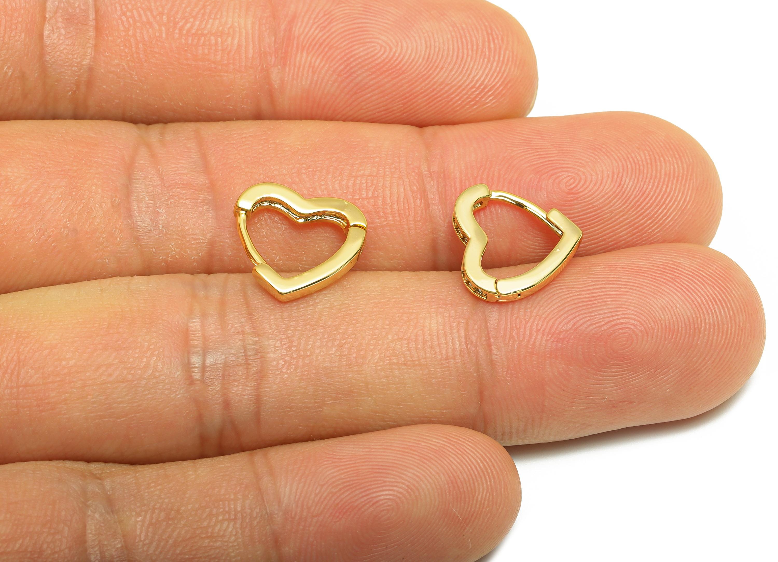 Brass Heart Hoop Earring - Gold Huggie Earring for Girl&#39;s - Heart Valentine&#39;s Day Earring - 18K Real Gold Plated -12.23x11.5x1.86mm -RGP9123 - DOMEDBAZAAR