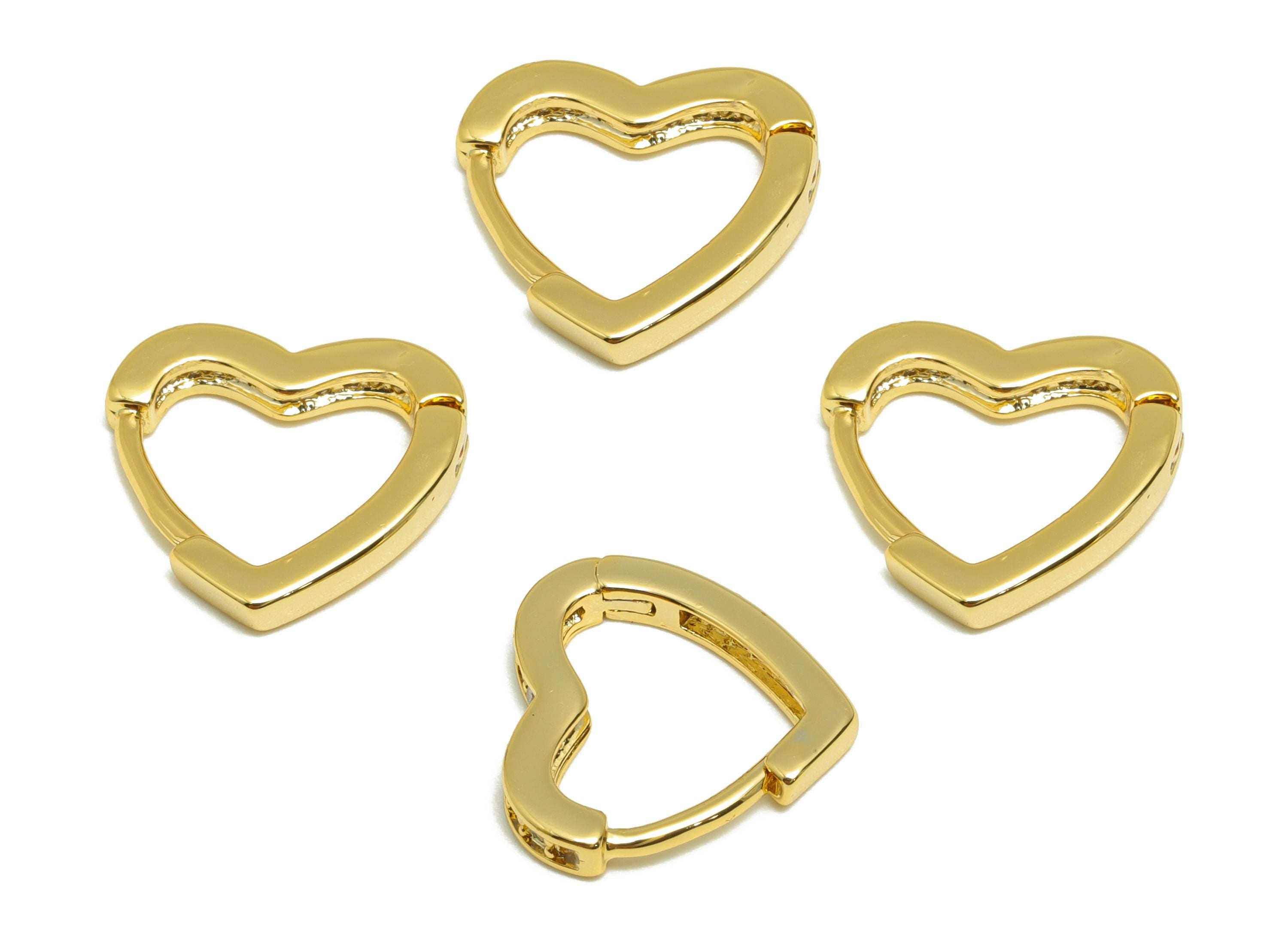Brass Heart Hoop Earring - Gold Huggie Earring for Girl&#39;s - Heart Valentine&#39;s Day Earring - 18K Real Gold Plated -12.23x11.5x1.86mm -RGP9123 - DOMEDBAZAAR