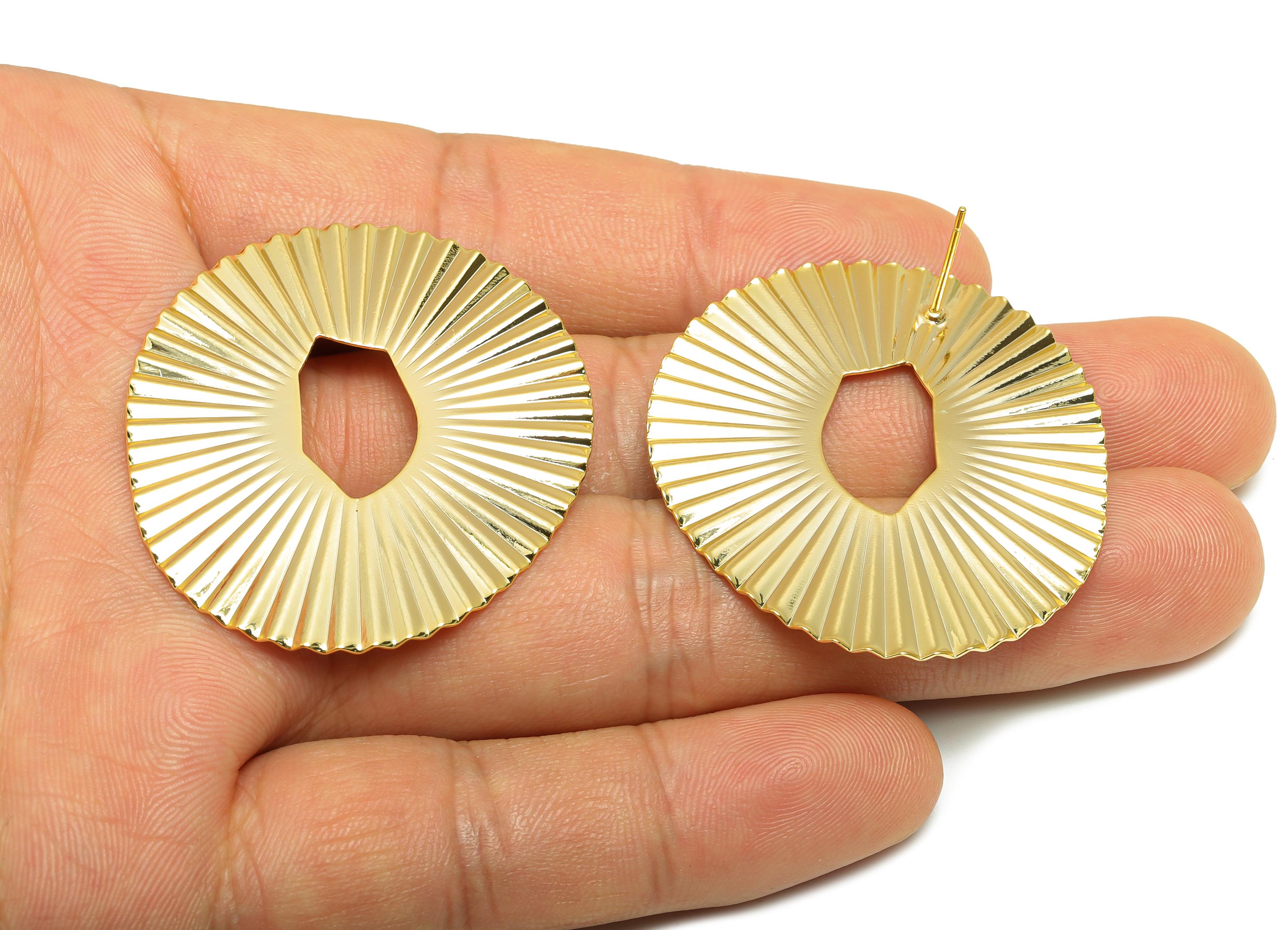 Brass Irregular Earring - Gold Textured Oval Earring Post - Daily Wear Earring Stud - 18K Real Gold Plating - 41.91x37.8x0.82mm - RGP9126 - DOMEDBAZAAR