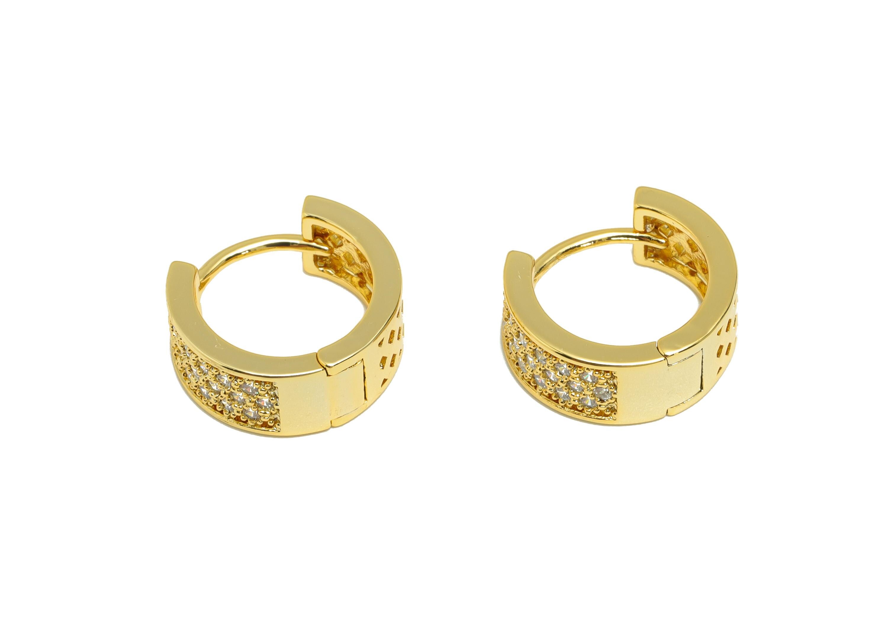 Brass Zircon Hoop Earring - Gold Think Huggie Earring for Girls - Mesh Daily Wear Earring - 18K Real Gold Plated - 14.02x13.7x5.9mm- RGP8899 - DOMEDBAZAAR