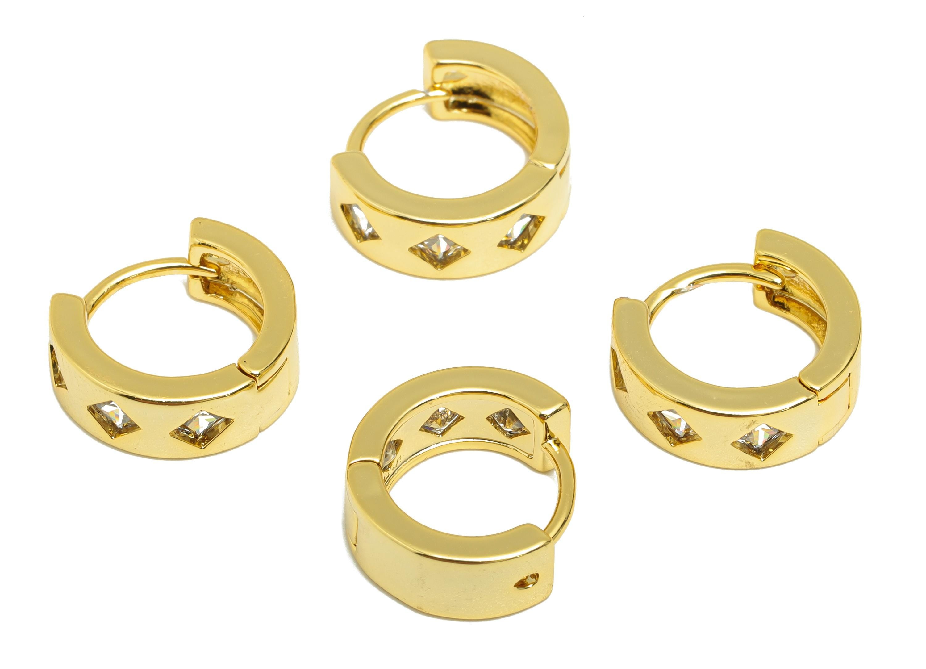 Brass Zircon Hoop Earring - Gold Think Huggie Earring for Girls - Daily Wear Hoop Earring - 18K Real Gold Plated - 12.7x11.8x4.6mm - RGP8900 - DOMEDBAZAAR