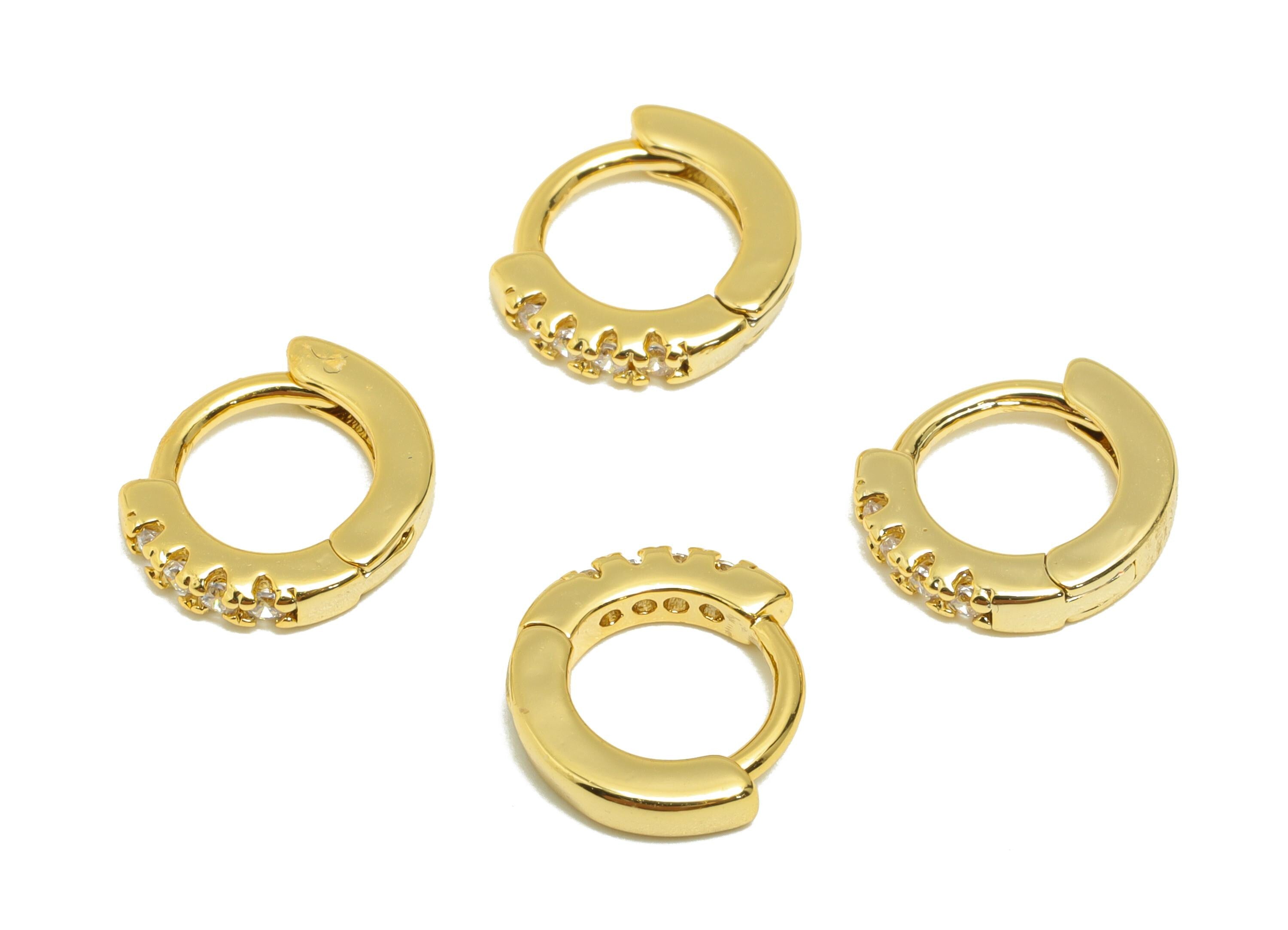 Brass Mini Zircon Earring - Gold Tiny Huggie Earring for Girls - Daily Wear Hoop Earring - 18K Real Gold Plating - 10.2x9x1.85mm - RGP8902 - DOMEDBAZAAR