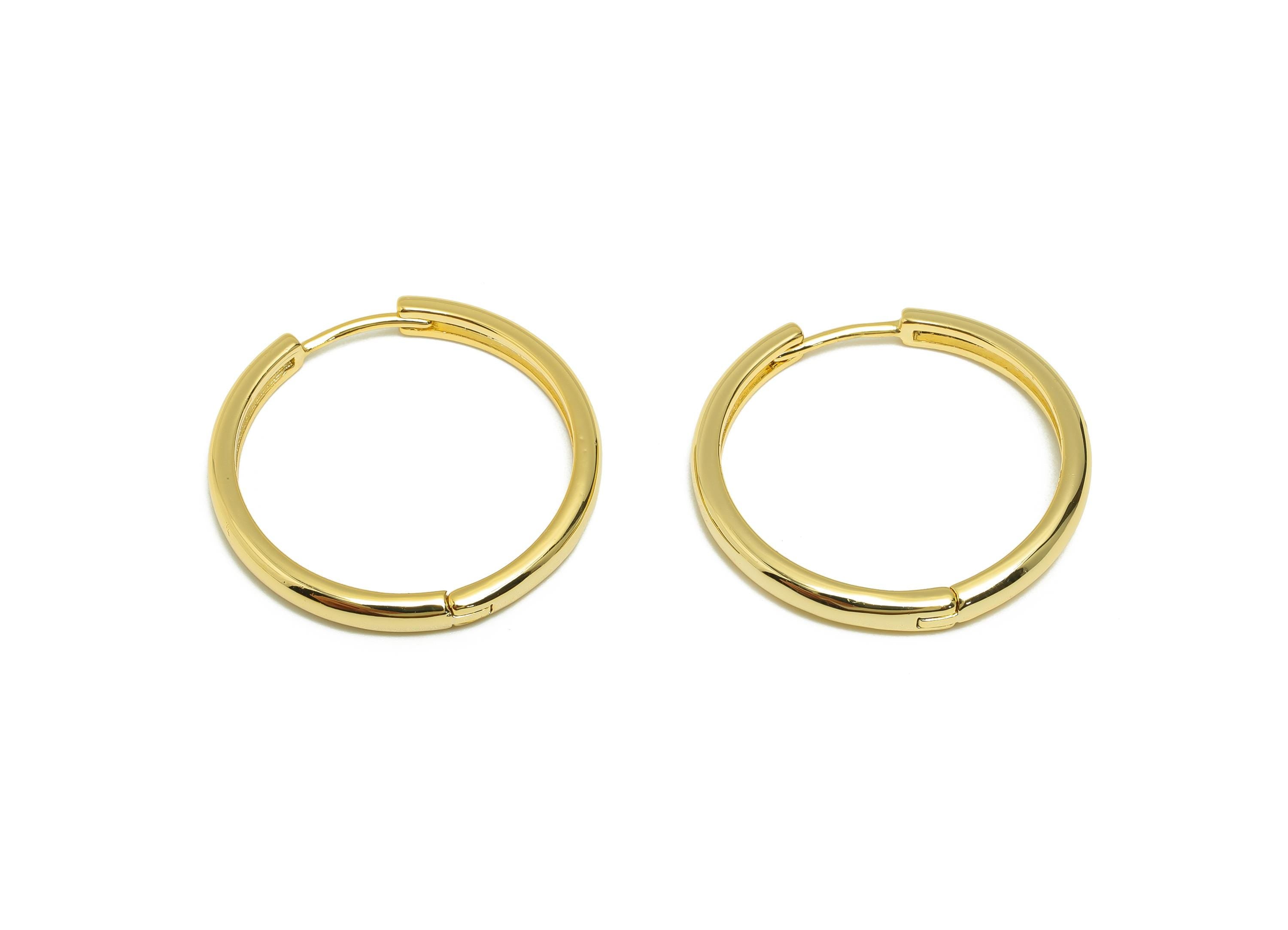 Brass Circle Hoop Earring - Gold Huggie Earring for Girl&#39;s - Huge Daily Wear Hoop Earring - 18K Real Gold Plated - 26.4x26.2x2.9mm - RGP8906 - DOMEDBAZAAR