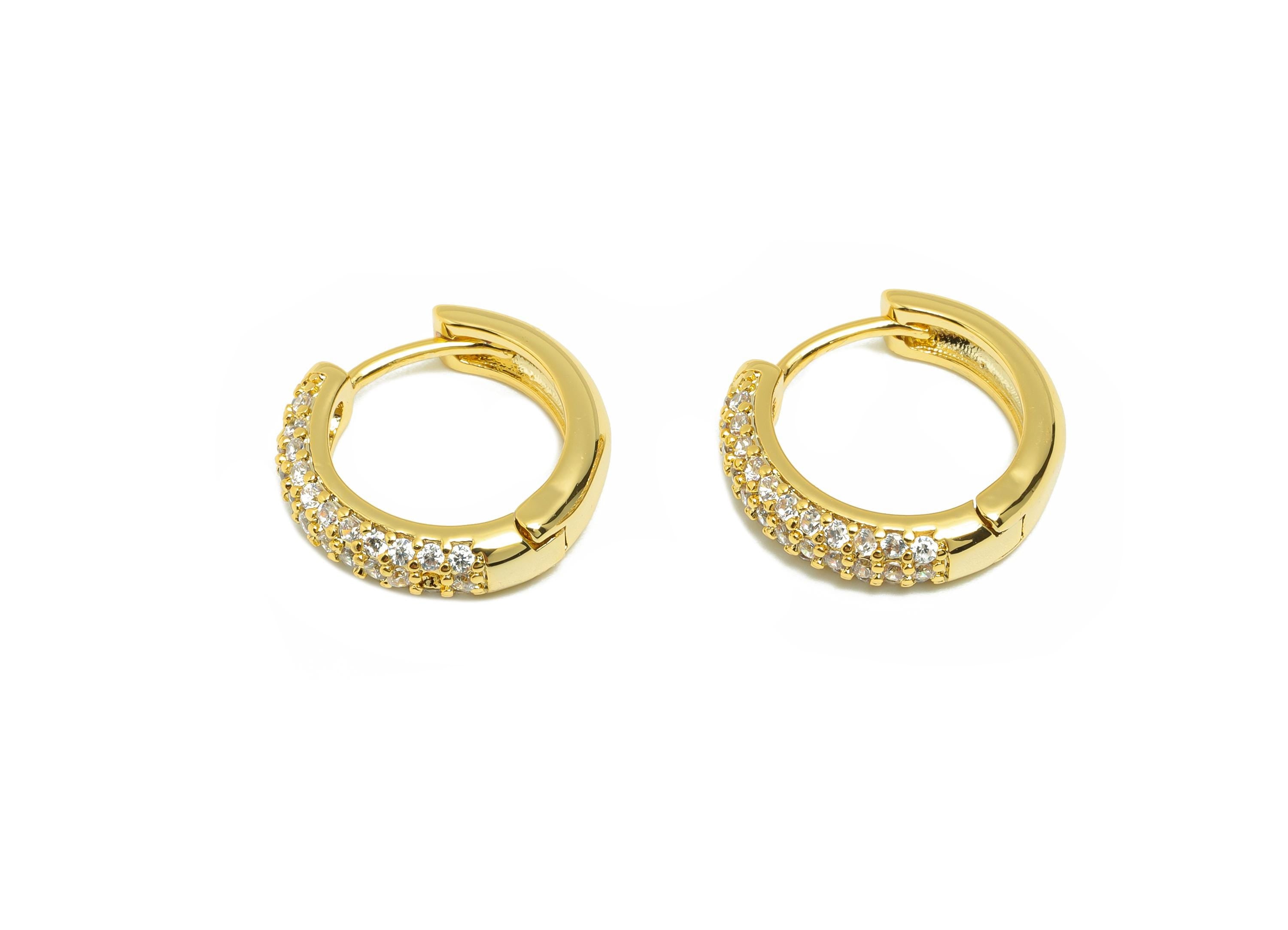 Brass Zircon Hoop Earring - Gold Huggie Earring for Girls - Round Daily Wear Hoop Earring - 18K Real Gold Plated - 17.5x15.3x3.8mm - RGP8907 - DOMEDBAZAAR