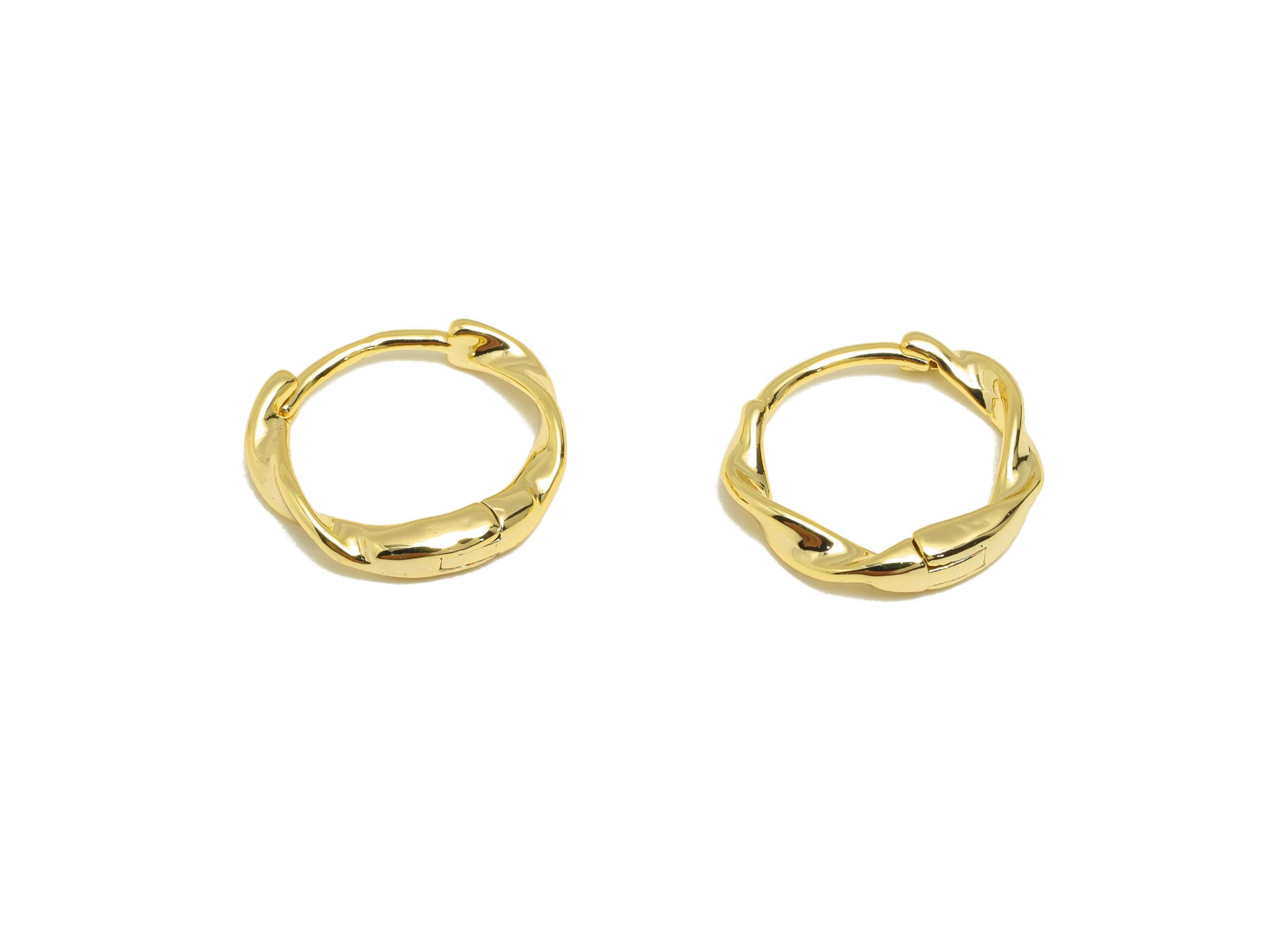 Brass Twisted Hoop Earring - Gold Huggie Earring for Girl&#39;s - Wave Daily Wear Hoop Earring - 18K Real Gold Plated -14.14x13.3x2.7mm- RGP8908 - DOMEDBAZAAR