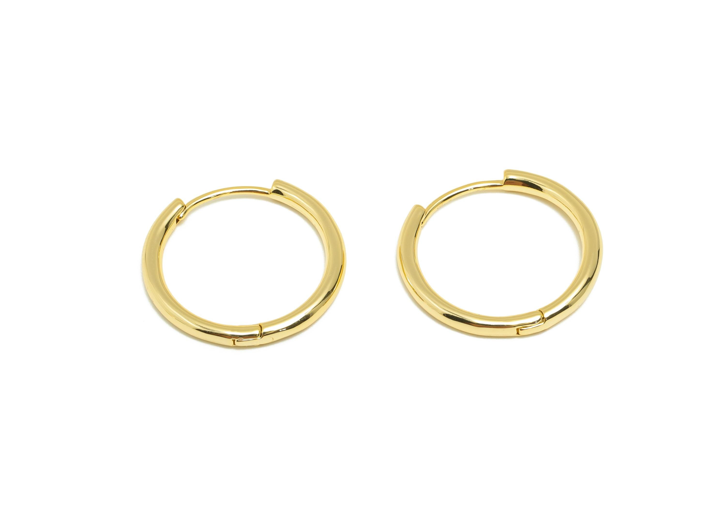 Brass Circle Hoop Earring - Gold Huggie Earring for Girls - Minimalist Daily Wear Hoop Ear - 18K Real Gold Plated - 19.8x19x2.1mm - RGP8910 - DOMEDBAZAAR