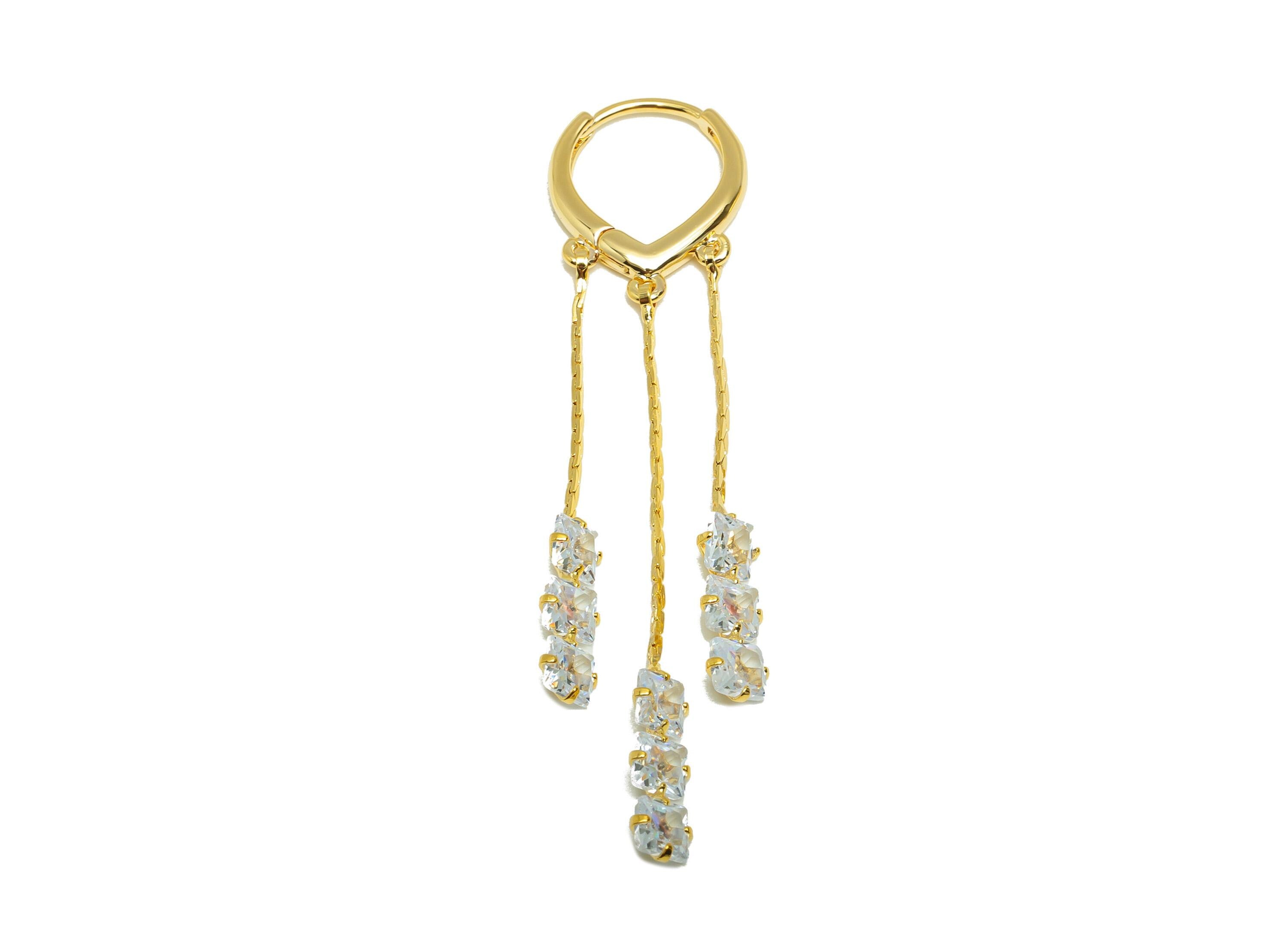 Brass Square Drop Earring - Brass Zircon Dangle Huggie Earring - Delicate Jewelry - 18k Real Gold Plated - 62x13.86x2.9mm - RGP10236 - DOMEDBAZAAR
