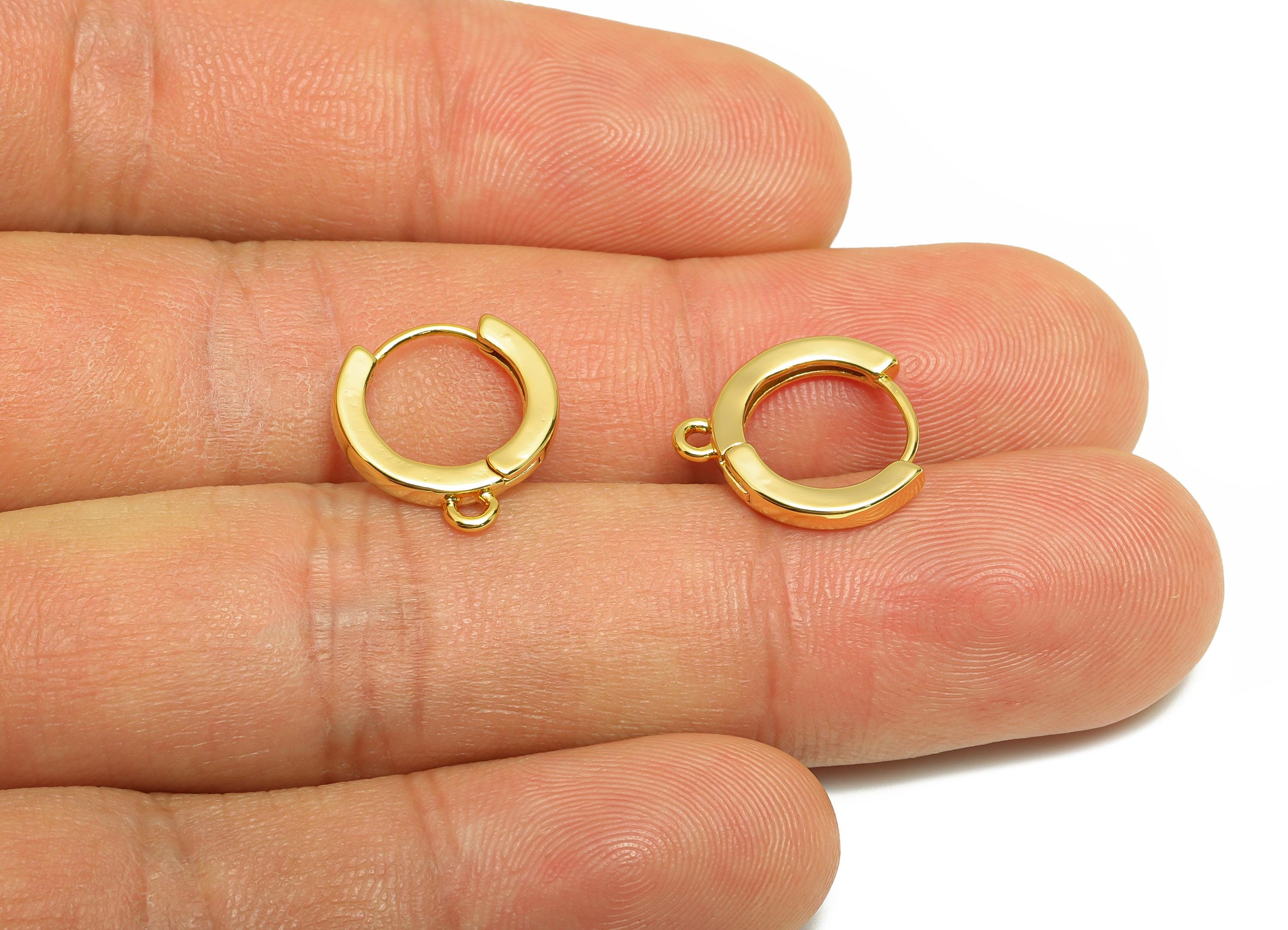 Brass Circle Hoop Earring - Gold Huggie Earring for Girls - Minimalist Daily Wear Hoop Ear - 18K Real Gold Plated - 14.2x12.9x1.95mm-RGP8913 - DOMEDBAZAAR