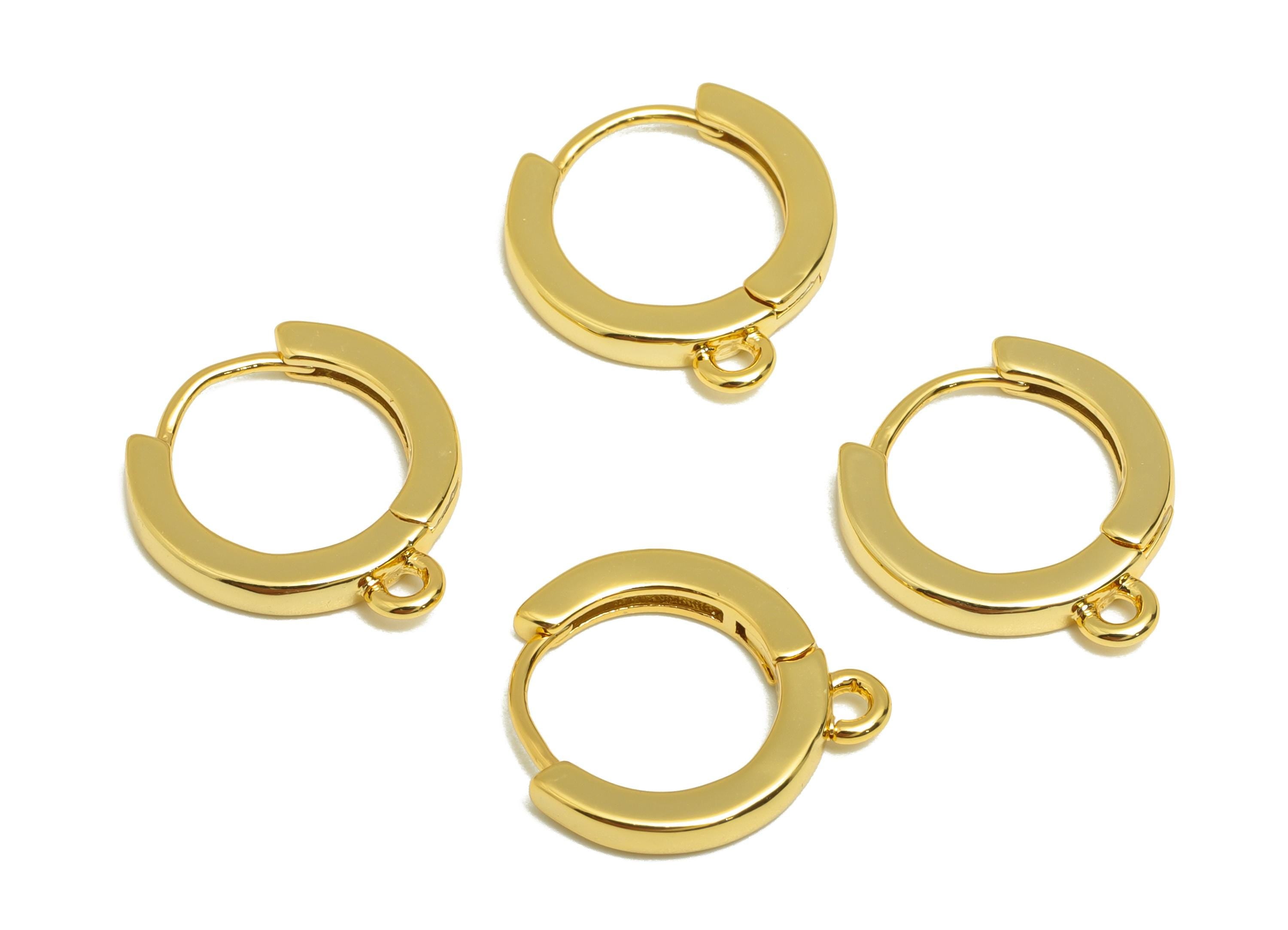 Brass Circle Hoop Earring - Gold Huggie Earring for Girls - Minimalist Daily Wear Hoop Ear - 18K Real Gold Plated - 14.2x12.9x1.95mm-RGP8913 - DOMEDBAZAAR