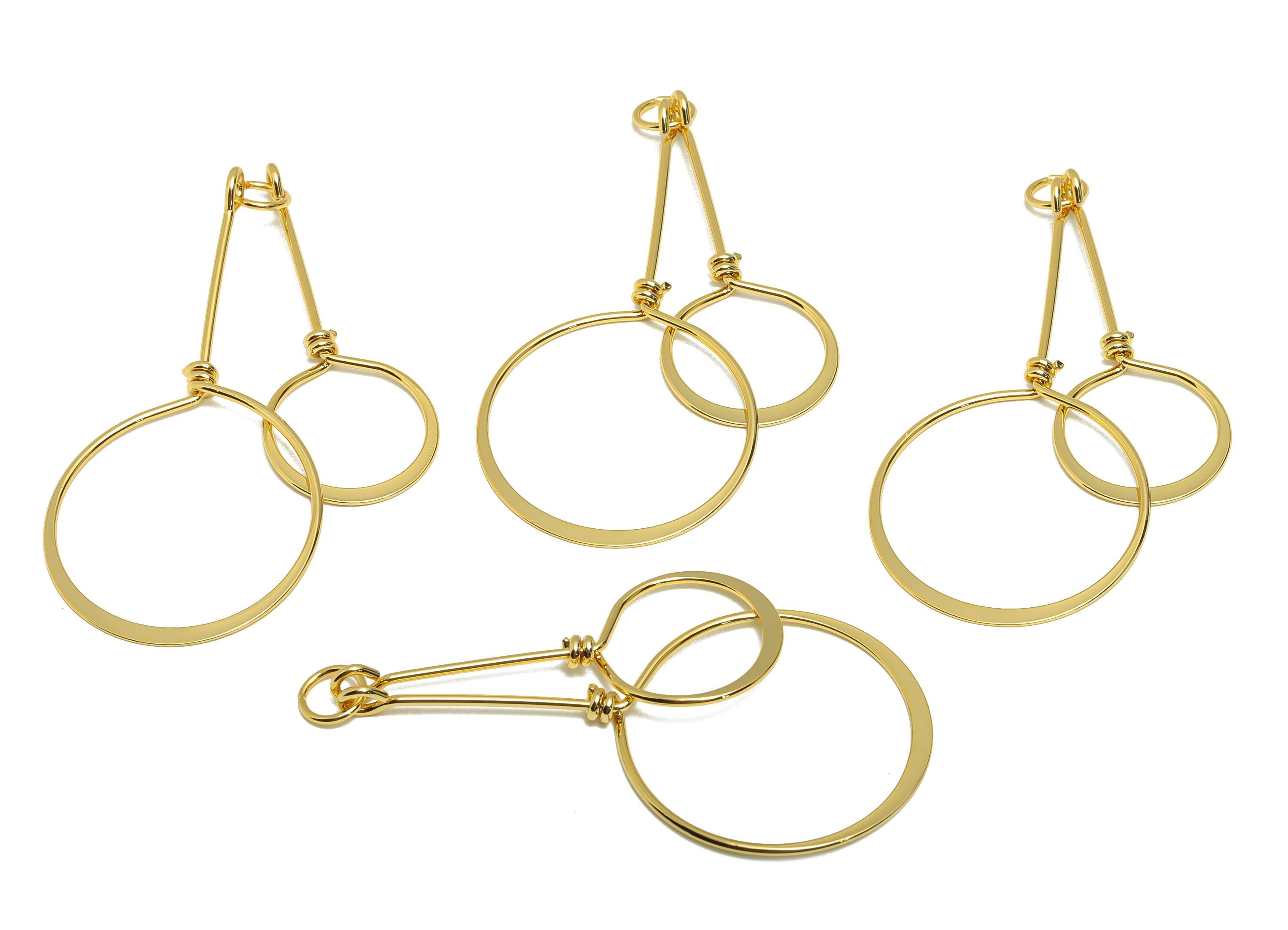 Gold Geometric Pendant - Brass Double Hoop Necklace Charm - Handcrafted Jewelry Necklace - 18K Real Gold Plating - 63x26x2.9mm - RGP8915 - DOMEDBAZAAR