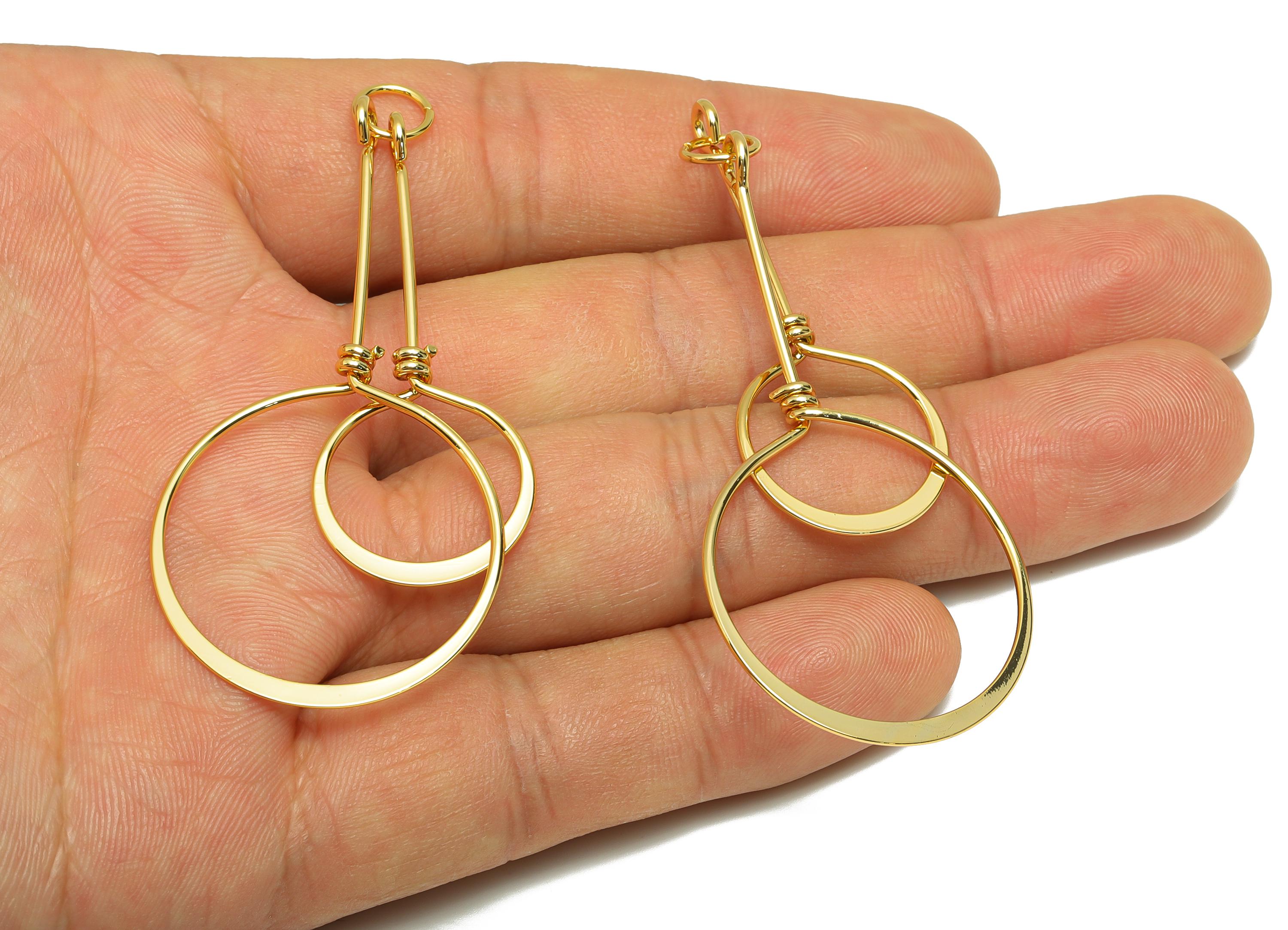 Gold Geometric Pendant - Brass Double Hoop Necklace Charm - Handcrafted Jewelry Necklace - 18K Real Gold Plating - 63x26x2.9mm - RGP8915 - DOMEDBAZAAR