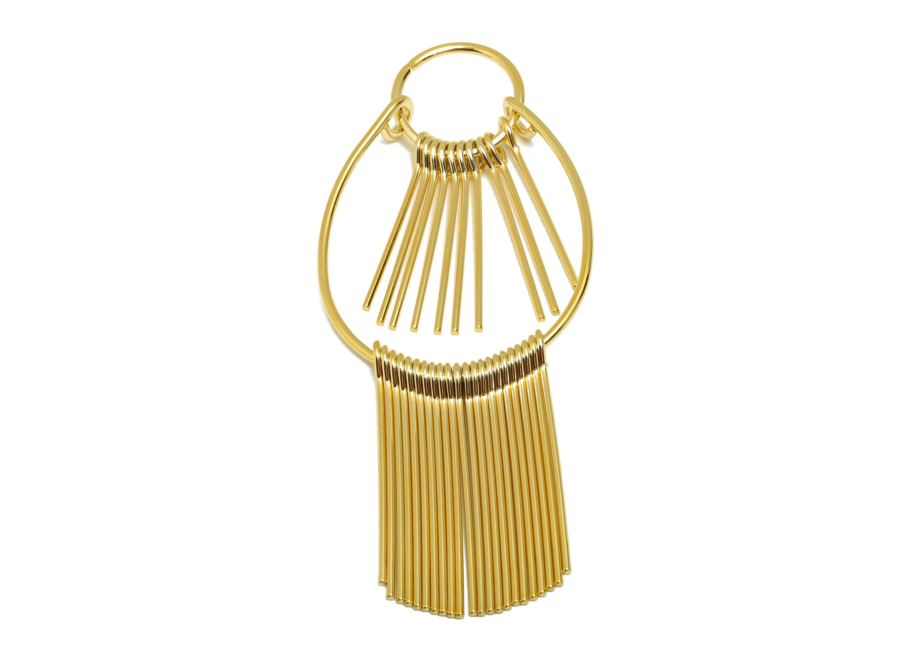 Brass Geometric Fringe Charm - Gold Fringe Dangle Charm - Cascading Fringe Pendant for Ear - 18K Real Gold Plating - 72.4x30x3.3mm - RGP8918 - DOMEDBAZAAR