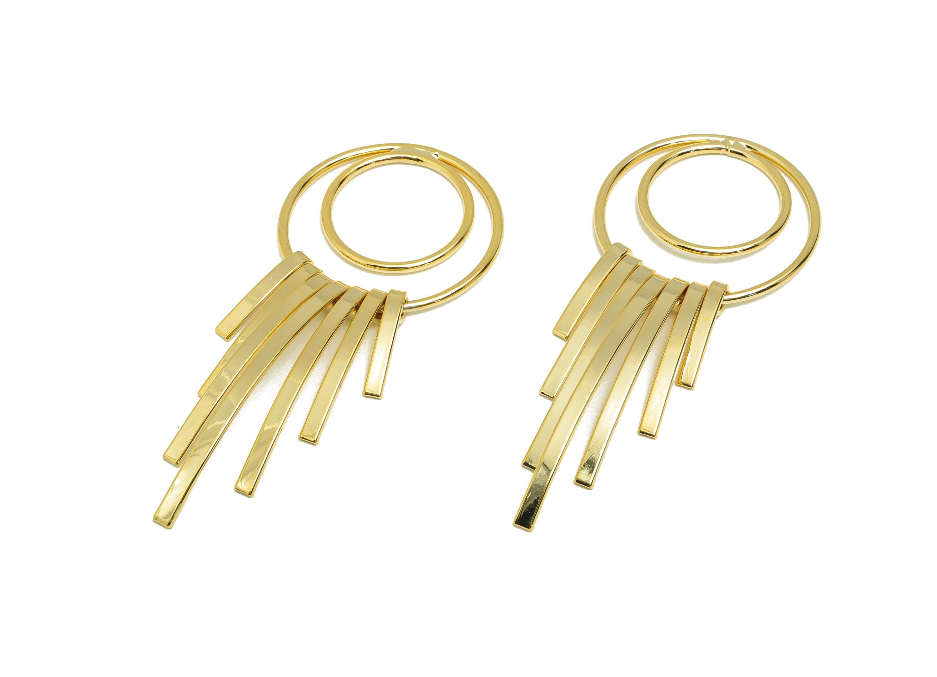 Brass Circle Fringe Charm - Gold Curved Bar Fringe Dangle Charm - Cascading Pendant for Ear - 18K Real Gold Plating - 70x31.3x5.1mm- RGP8920 - DOMEDBAZAAR