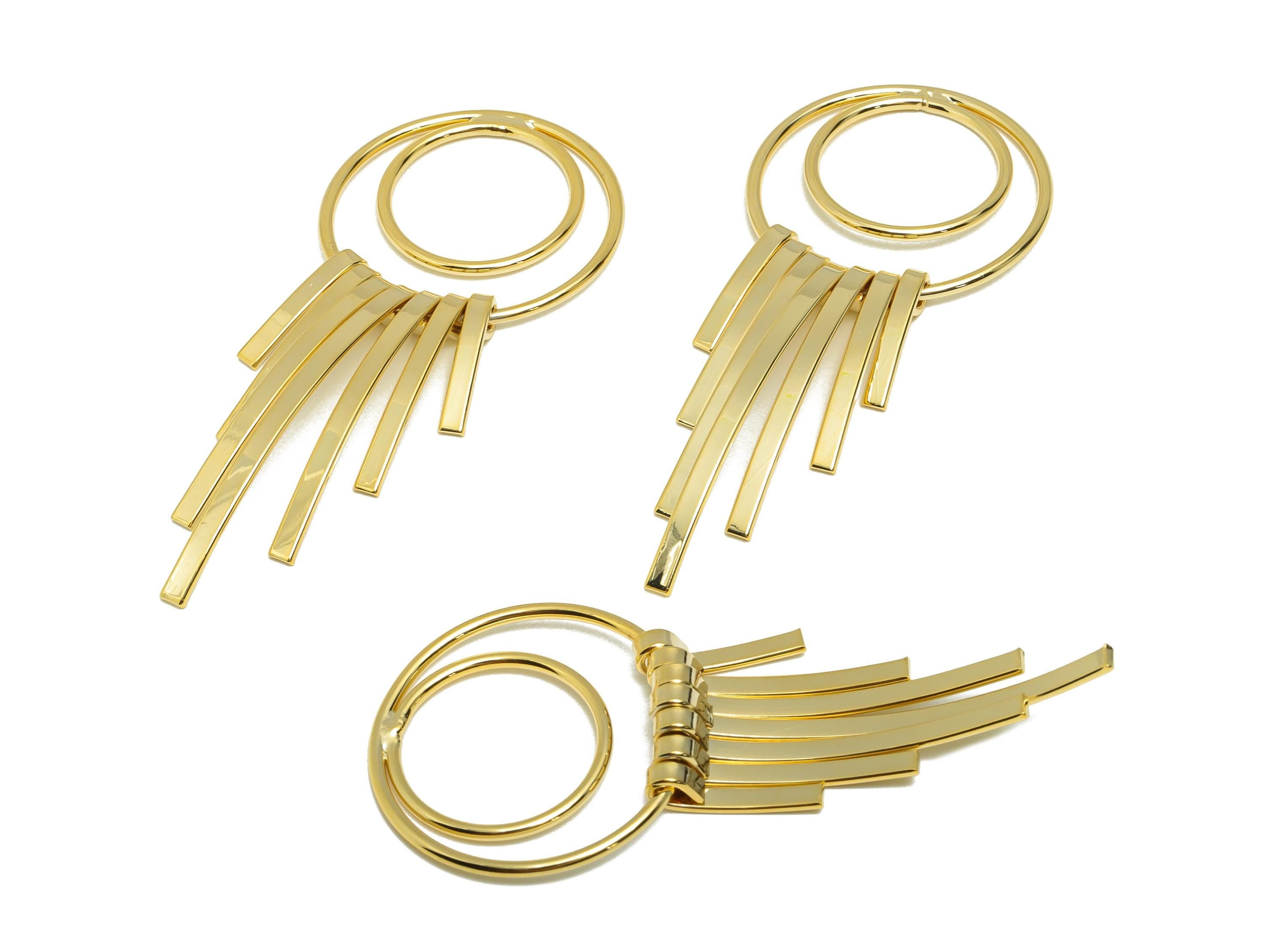 Brass Circle Fringe Charm - Gold Curved Bar Fringe Dangle Charm - Cascading Pendant for Ear - 18K Real Gold Plating - 70x31.3x5.1mm- RGP8920 - DOMEDBAZAAR