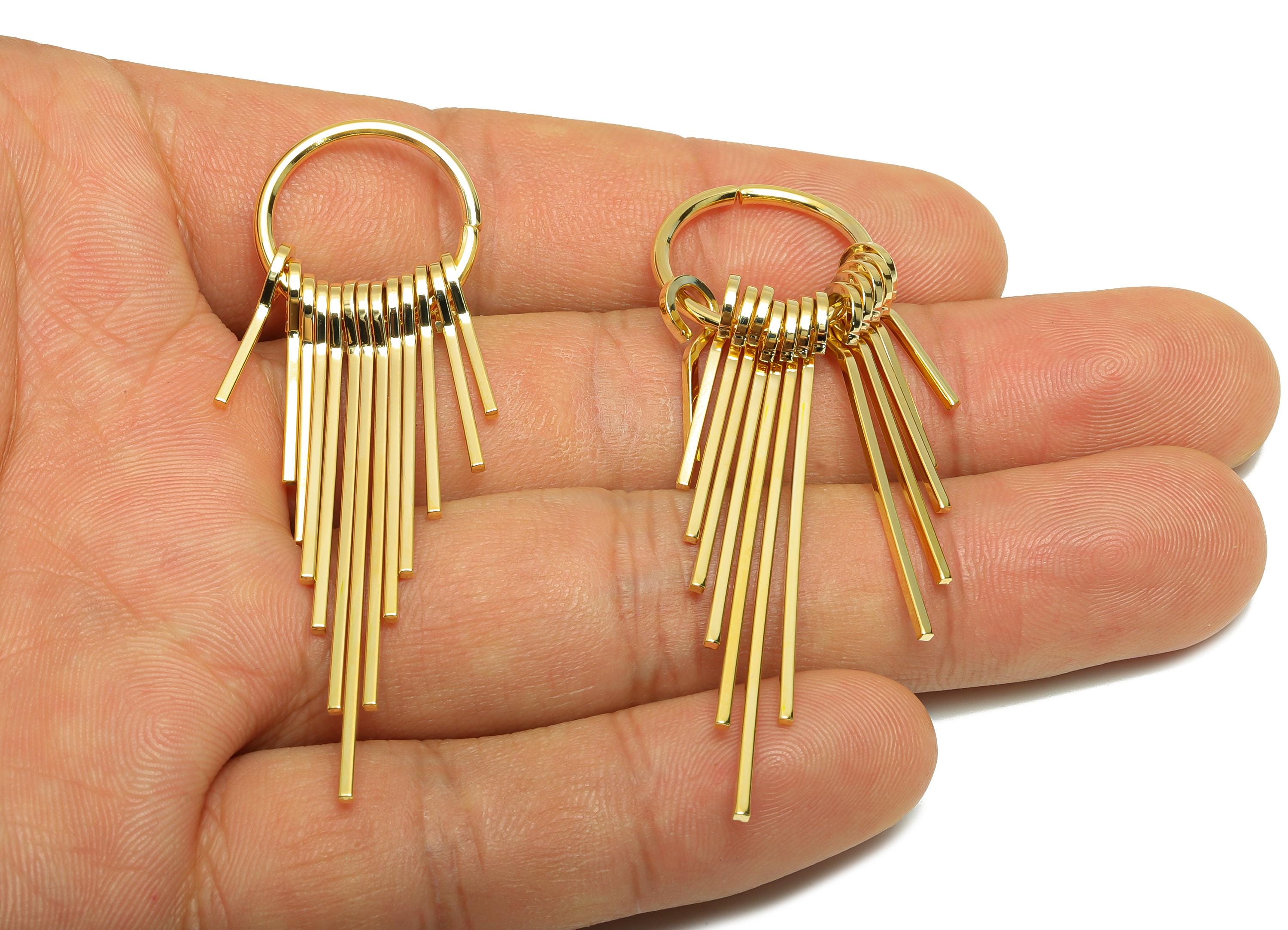 Brass Circle Fringe Charm - Gold Hoop Fringe Dangle Charm - Cascading Pendant for Earring - 18K Real Gold Plating - 62x17.9x5.7mm - RGP8921 - DOMEDBAZAAR