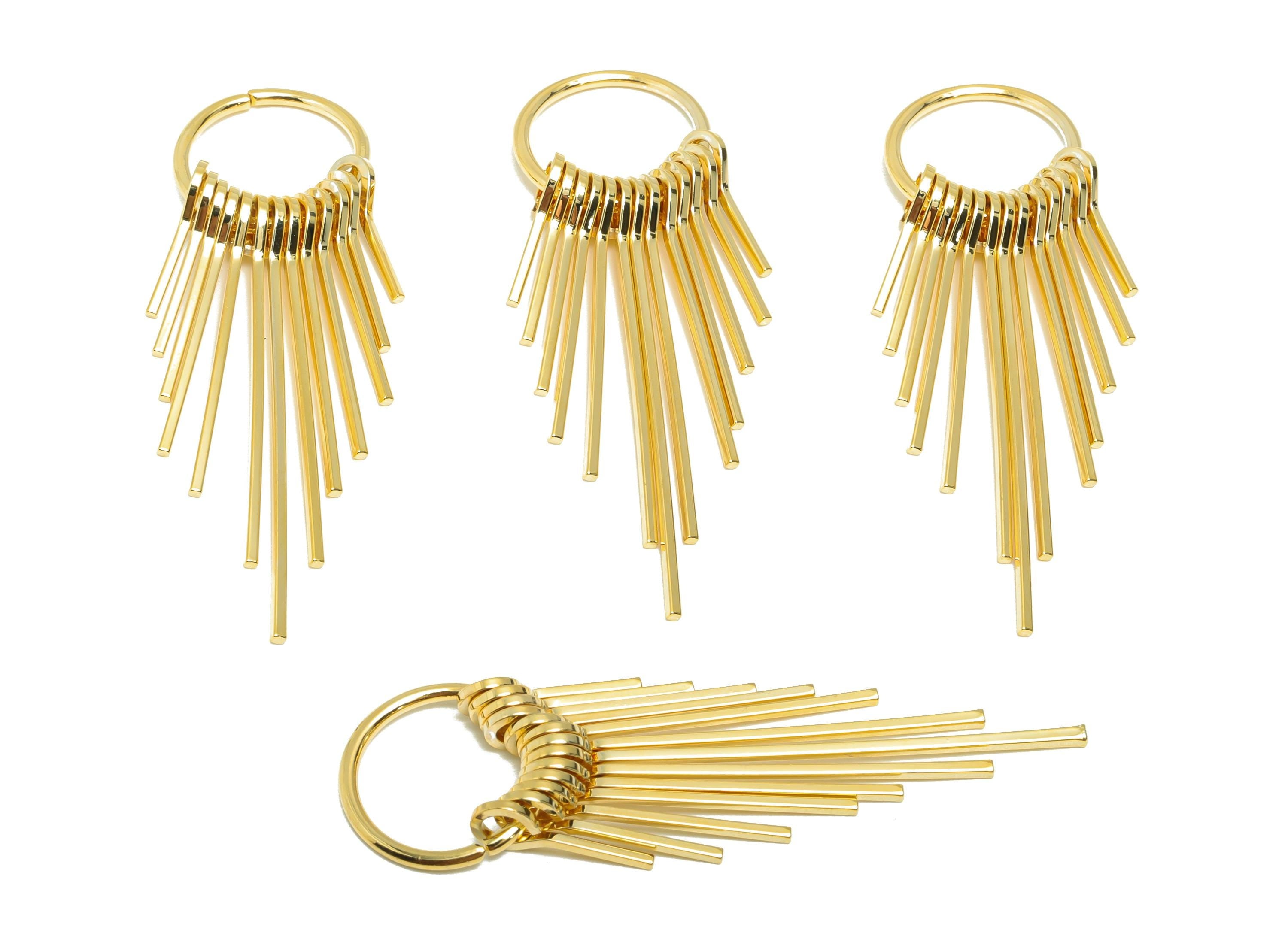 Brass Circle Fringe Charm - Gold Hoop Fringe Dangle Charm - Cascading Pendant for Earring - 18K Real Gold Plating - 62x17.9x5.7mm - RGP8921 - DOMEDBAZAAR