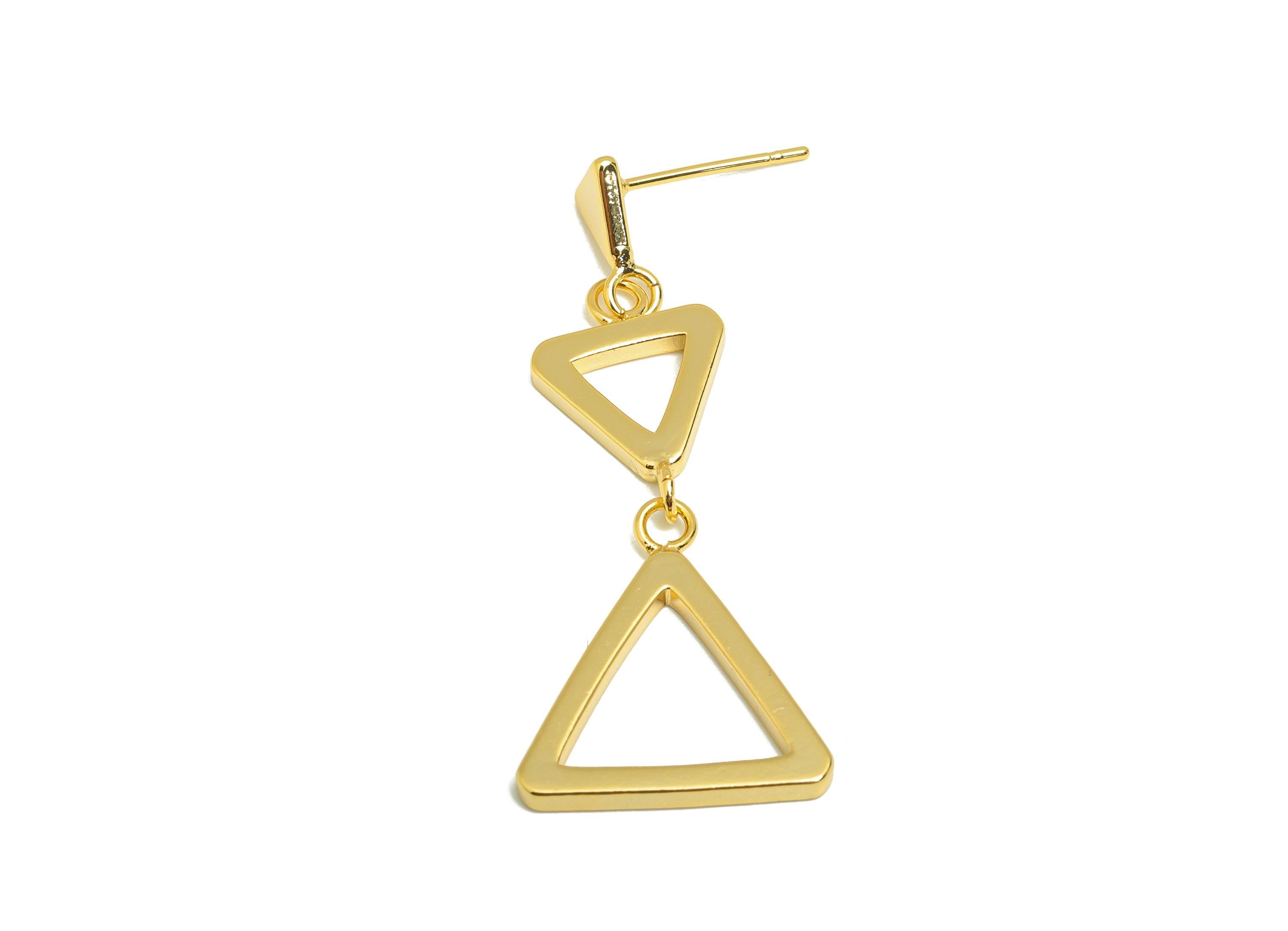 Brass Triangle Dangle Earring - Geometry Hanging Earring Post - Gold Dangle Earring for Party - 18K Real Gold Plating - 41x17.8x2mm -RGP8923 - DOMEDBAZAAR