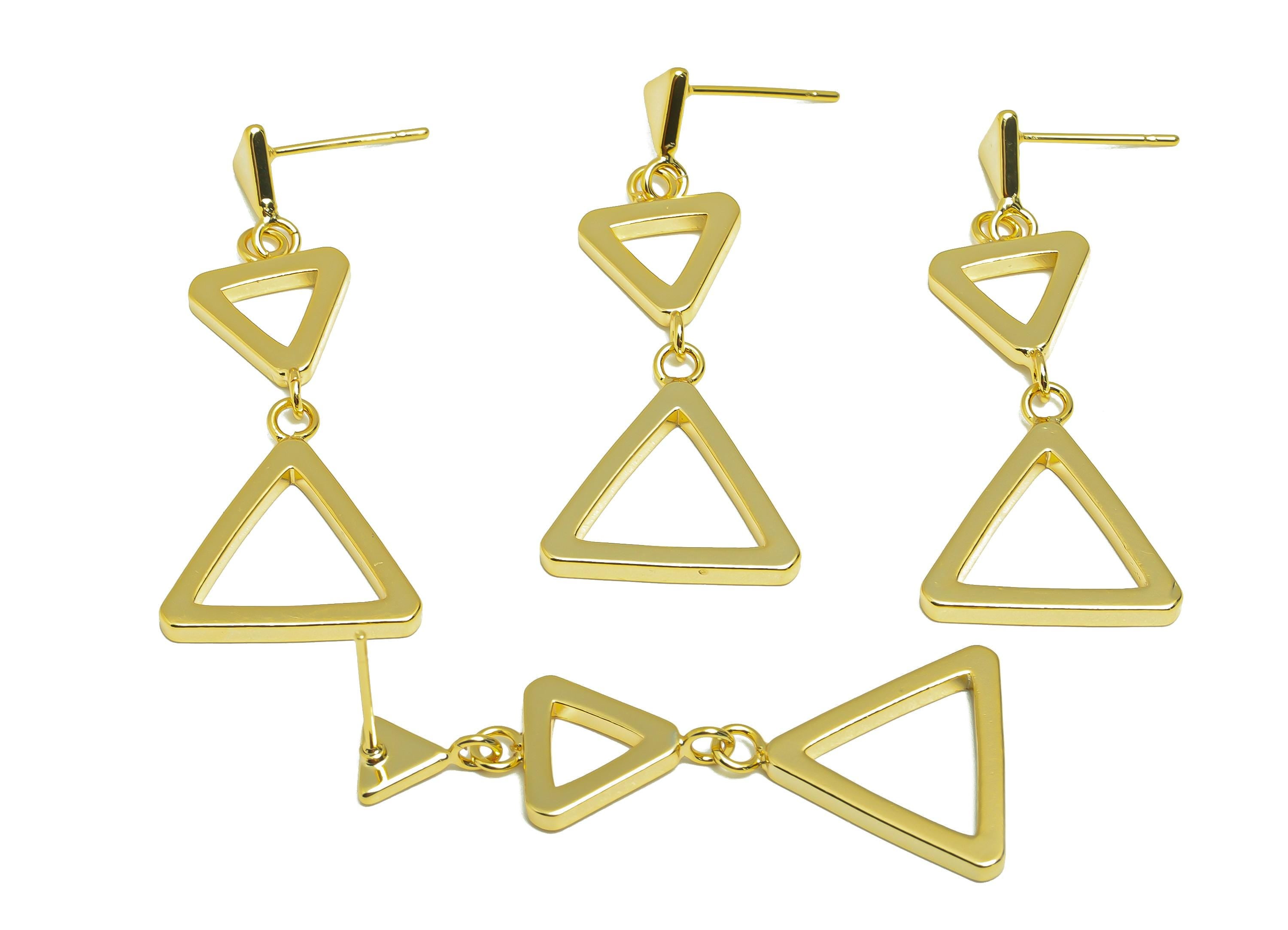 Brass Triangle Dangle Earring - Geometry Hanging Earring Post - Gold Dangle Earring for Party - 18K Real Gold Plating - 41x17.8x2mm -RGP8923 - DOMEDBAZAAR