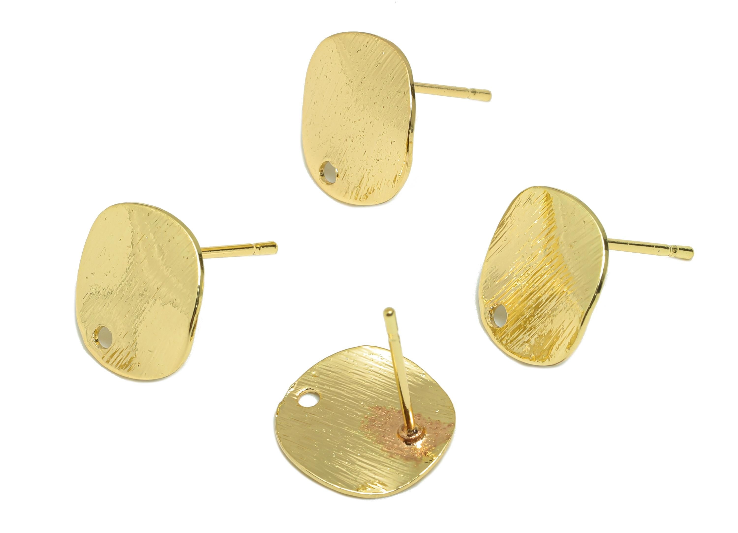 Brass Wave Round Earring - Gold Textured Earring Post for Girls - Daily Wear Earring Stud - 18K Real Gold Plating - 13.2x12.2x1mm - RGP8927 - DOMEDBAZAAR