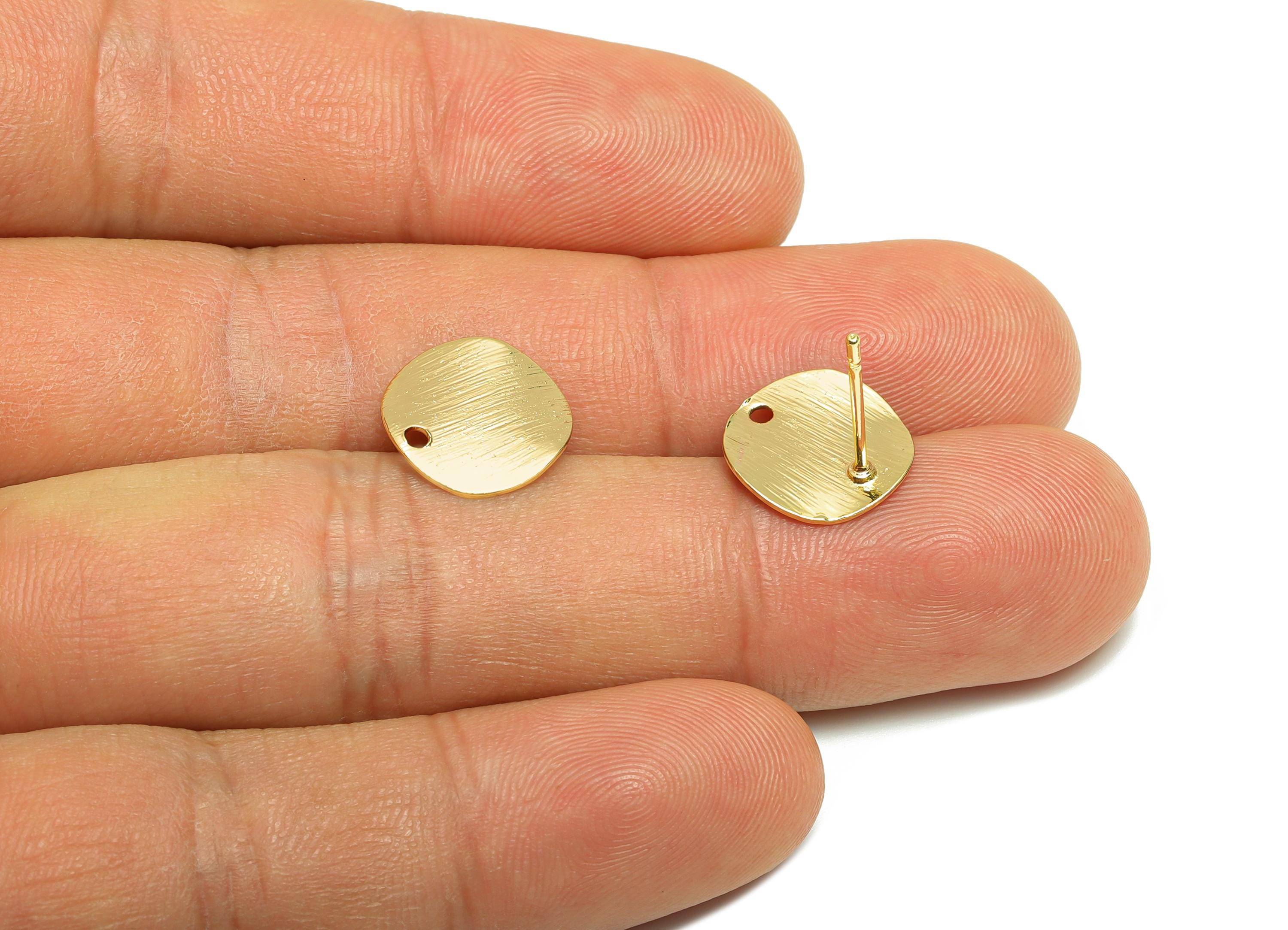 Brass Wave Round Earring - Gold Textured Earring Post for Girls - Daily Wear Earring Stud - 18K Real Gold Plating - 13.2x12.2x1mm - RGP8927 - DOMEDBAZAAR
