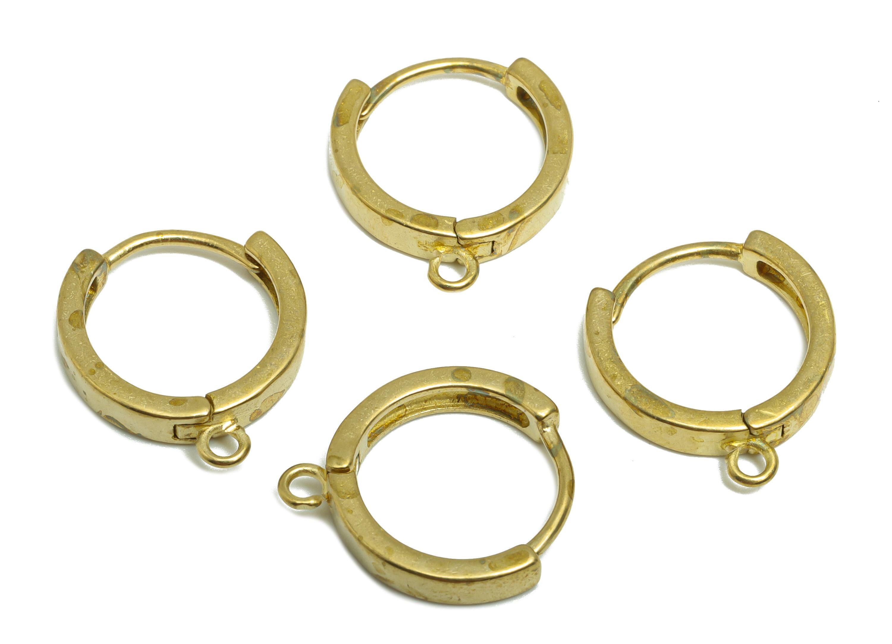 Simple Gold Hoop Earring - Raw Brass Huggie Earring  - Minimalist Ring With Single Loop - Gold Hoops  Dangle Attachment - 17x15x3mm -PP10938 - DOMEDBAZAAR