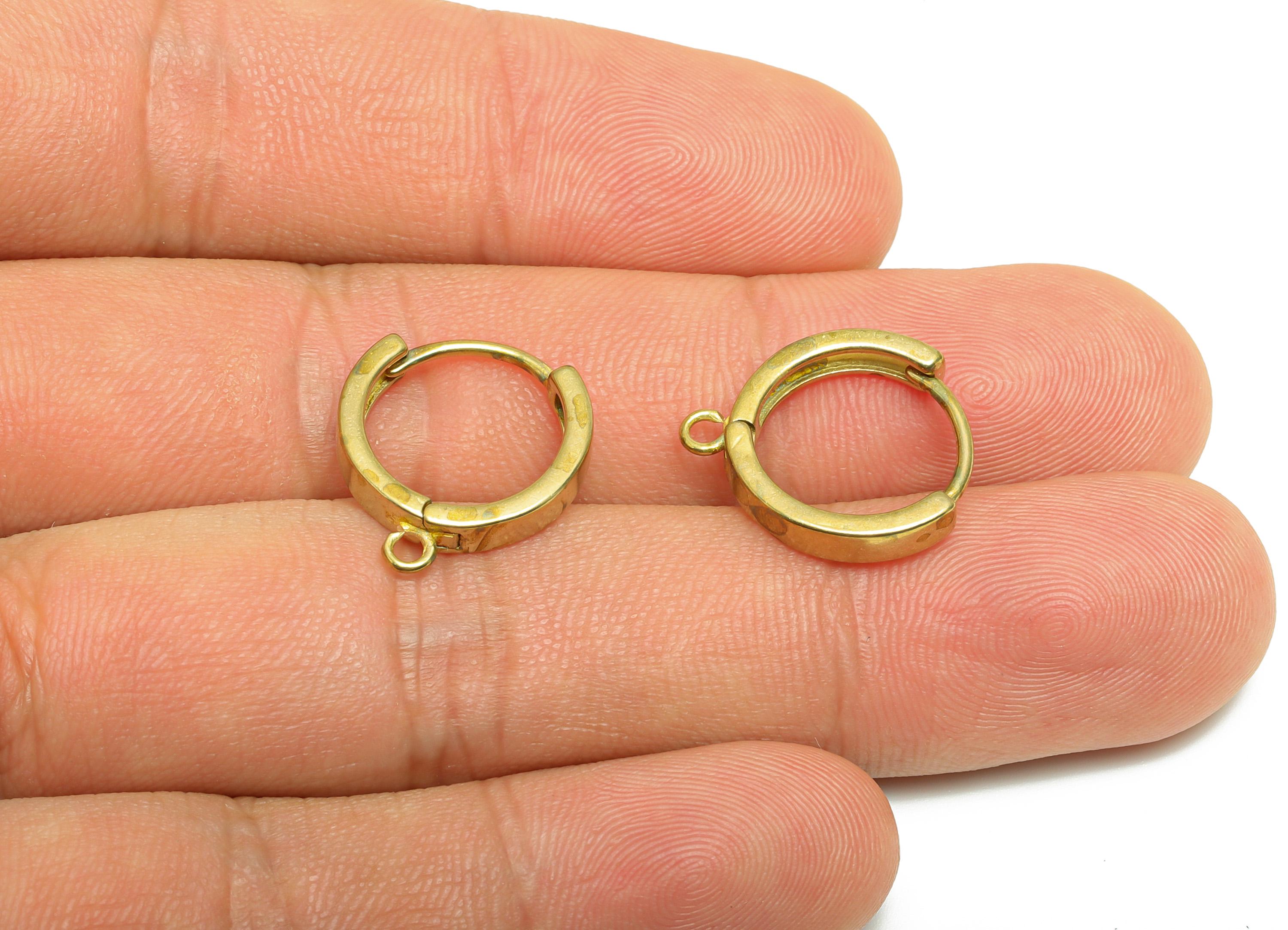 Simple Gold Hoop Earring - Raw Brass Huggie Earring  - Minimalist Ring With Single Loop - Gold Hoops  Dangle Attachment - 17x15x3mm -PP10938 - DOMEDBAZAAR