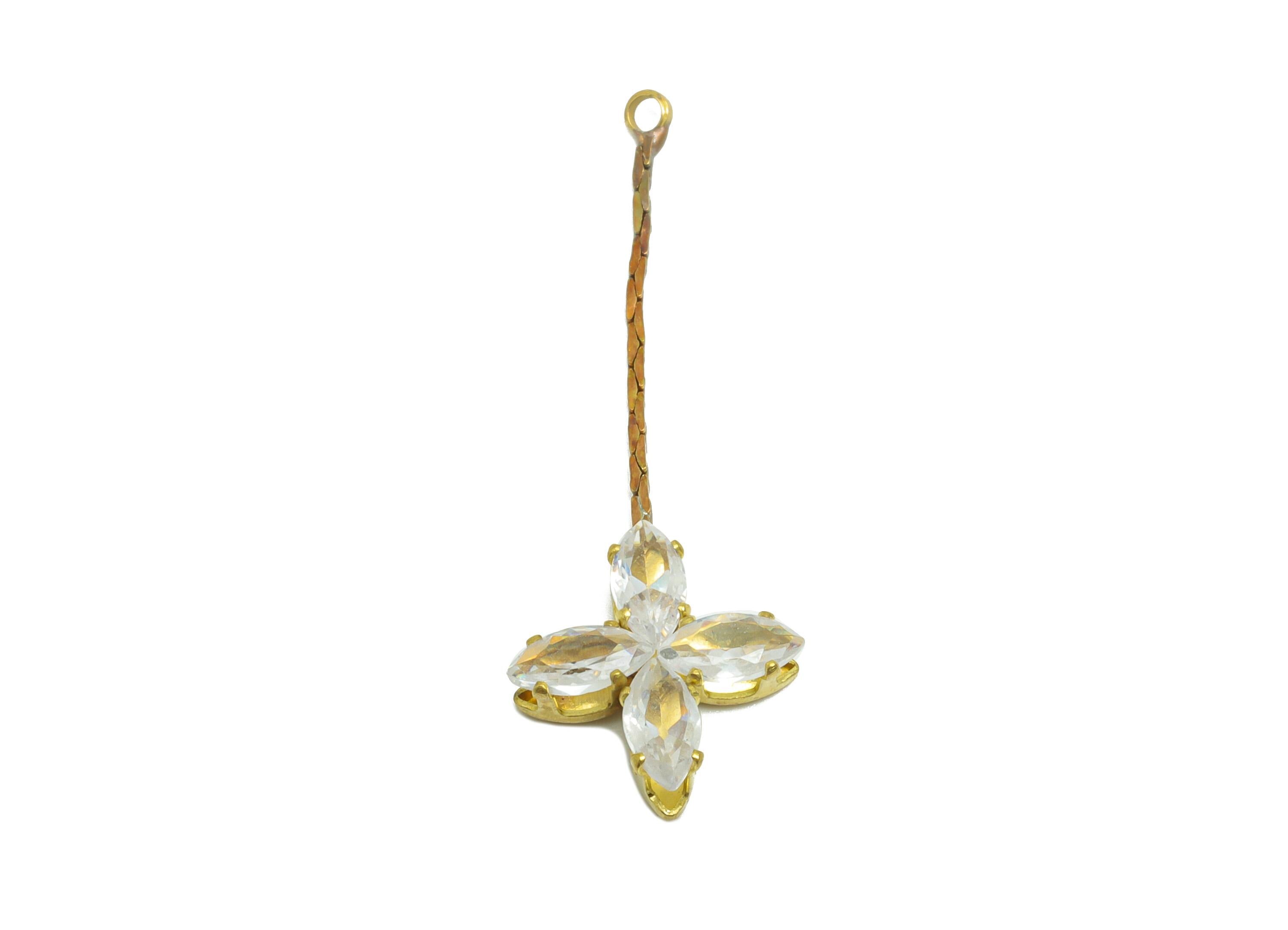 Brass CZ Floral Earring Charm - Raw Brass Zircon Earring  - CZ Floral Luxury Pendant Gemstones - Fashion Accessory - 32x11x3mm - PP10945 - DOMEDBAZAAR