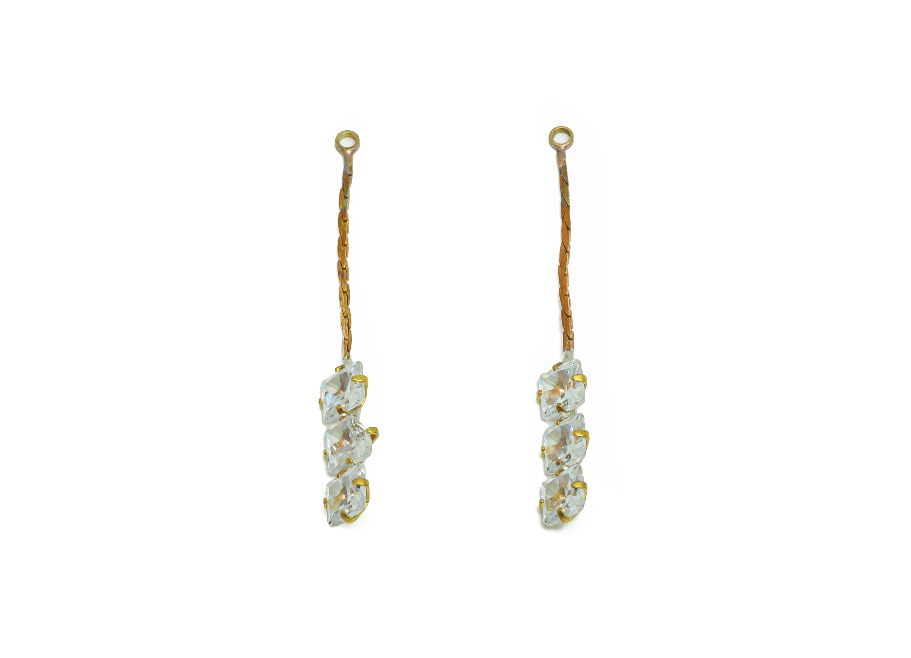 Brass CZ  Earring Charm - Raw Brass Luxury Crystal Pendant - CZ Clear Crystal Gold Pendant - Fashion Accessory - 45x4.6x2.9mm - PP10947 - DOMEDBAZAAR