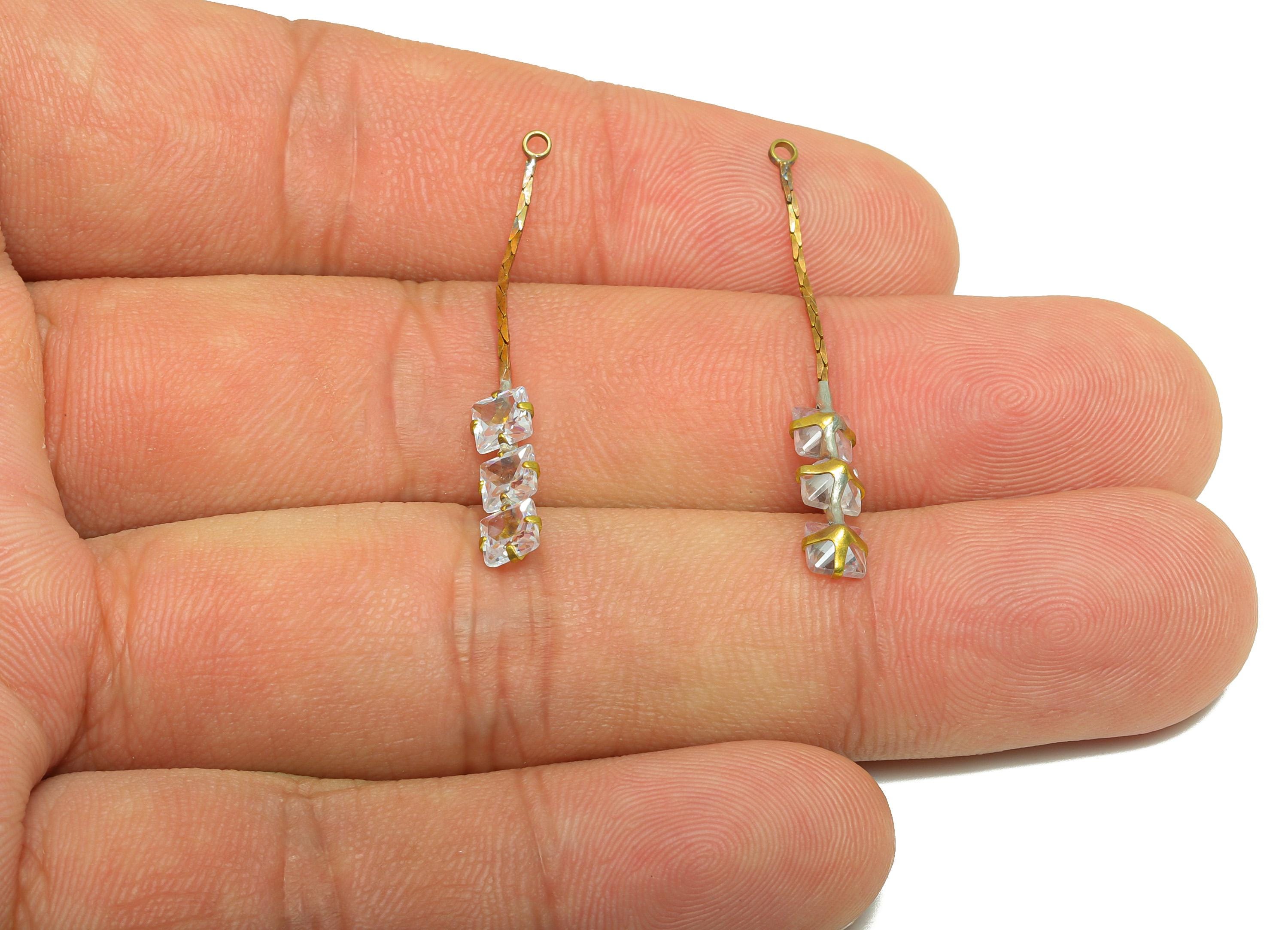 Brass CZ  Earring Charm - Raw Brass Zircon Earring  - CZ Vertical Luxury Pendant Gemstones - Fashion Accessory - 35x4.6x2.9mm - PP10948 - DOMEDBAZAAR