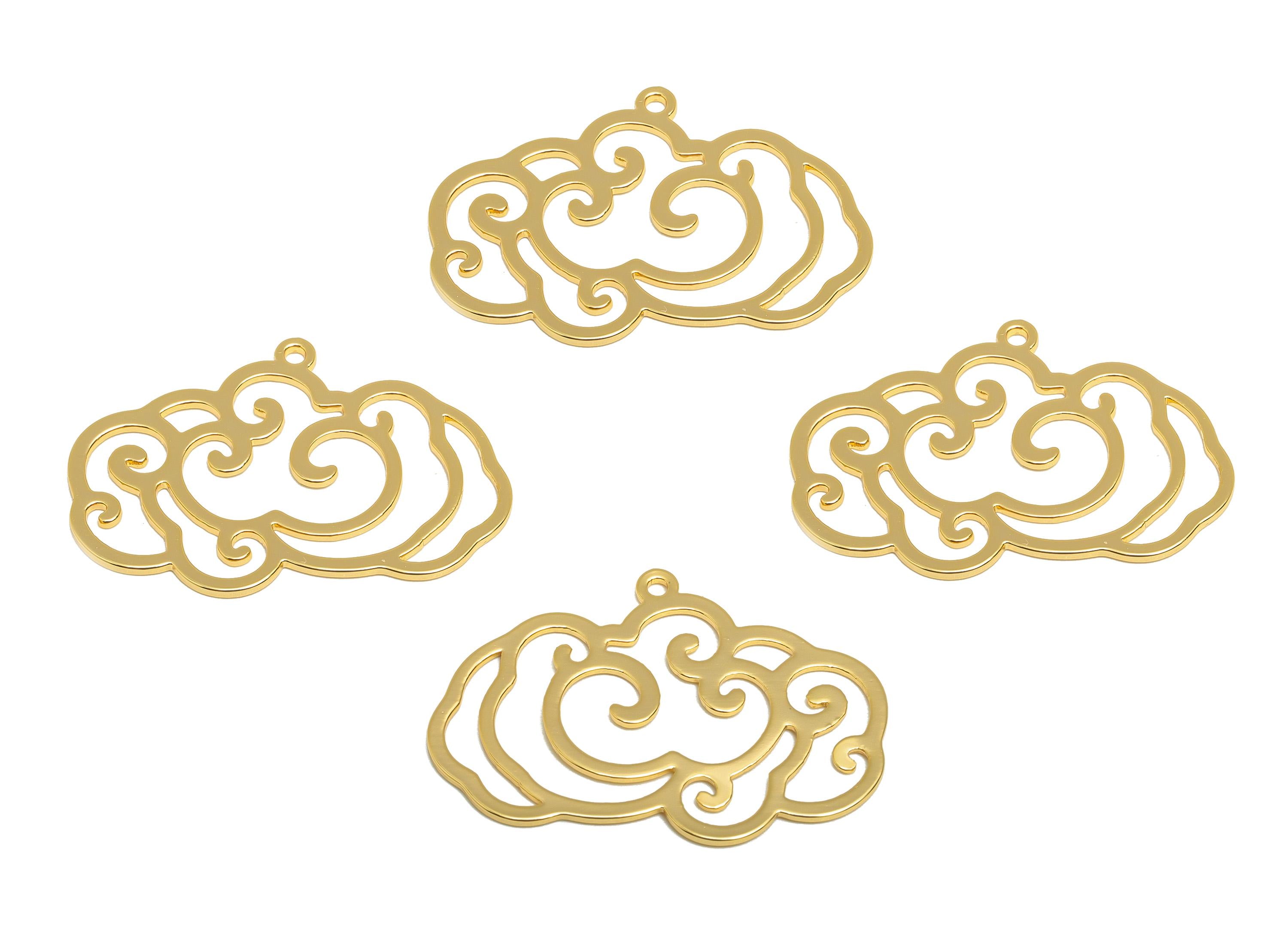 Brass Gold Cloud Charm - Brass Gold Swirling Cloud Pendant - Elegant Gold Cloud Pendant - 18K Real Gold Plating - 32x21.81x0.88mm - RGP10258 - DOMEDBAZAAR