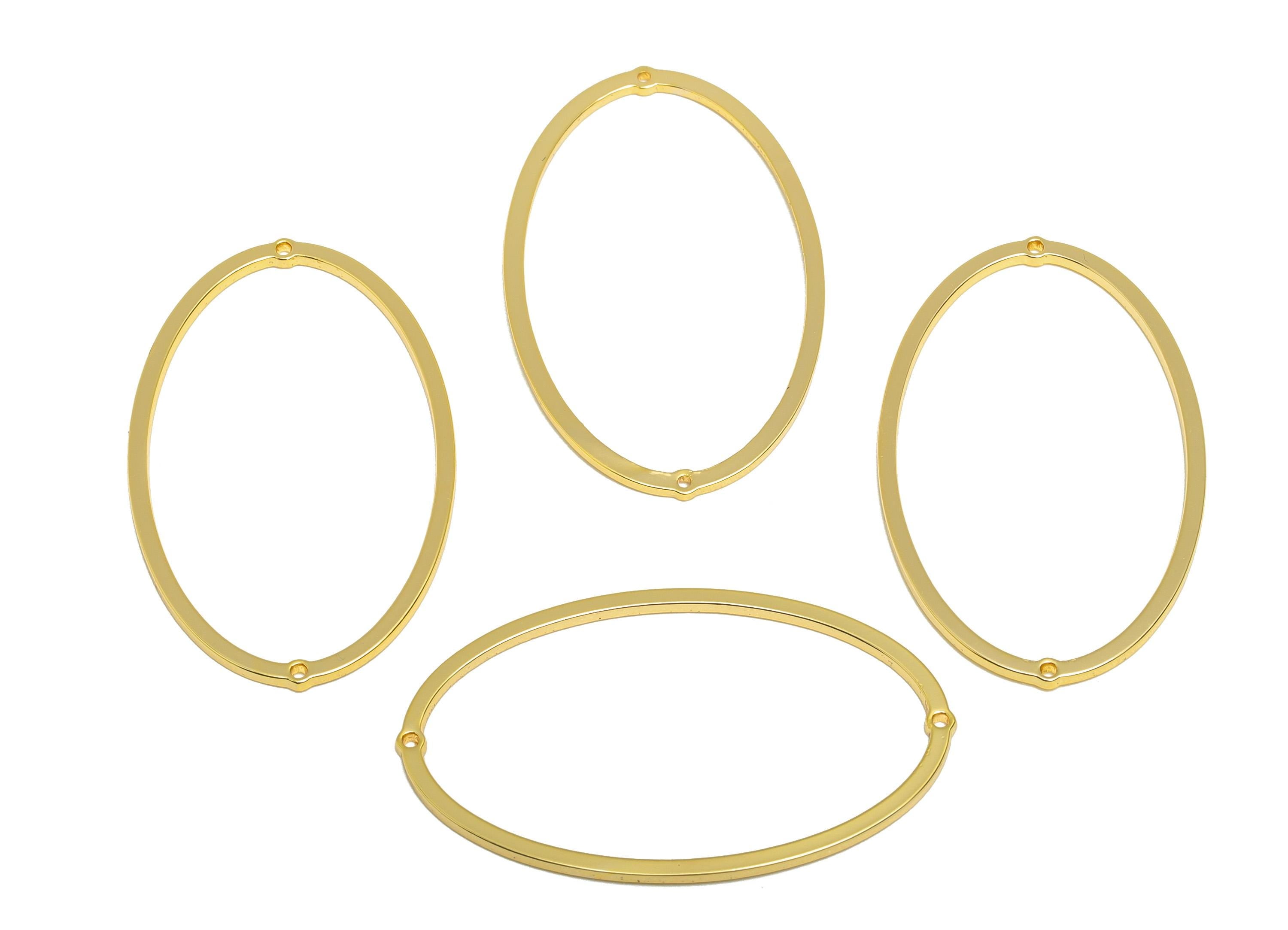 Brass Oval Connector - Brass Gold Oval Pendant - Minimalist Gold Charm - Modern Jewelry - 18K Real Gold Plated - 39.67x24x1.14mm - RGP10255 - DOMEDBAZAAR