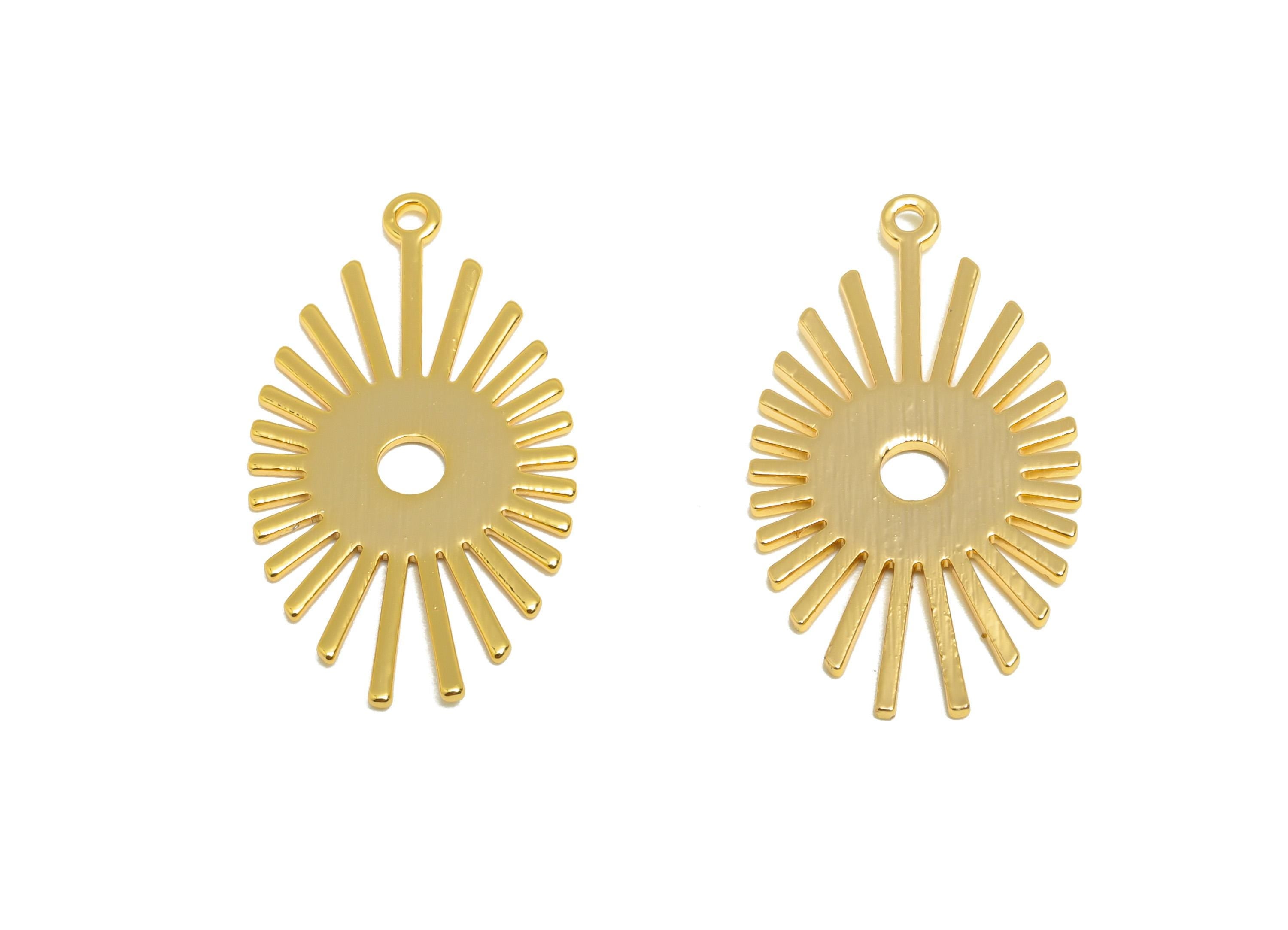 Brass Gold Sunburst Charm - Brass Sunshine Pendant - Brass Geometric Sun Pendant Modern Jewelry -18K Real Gold Plated - 26x14x0.9mm-RGP10252 - DOMEDBAZAAR
