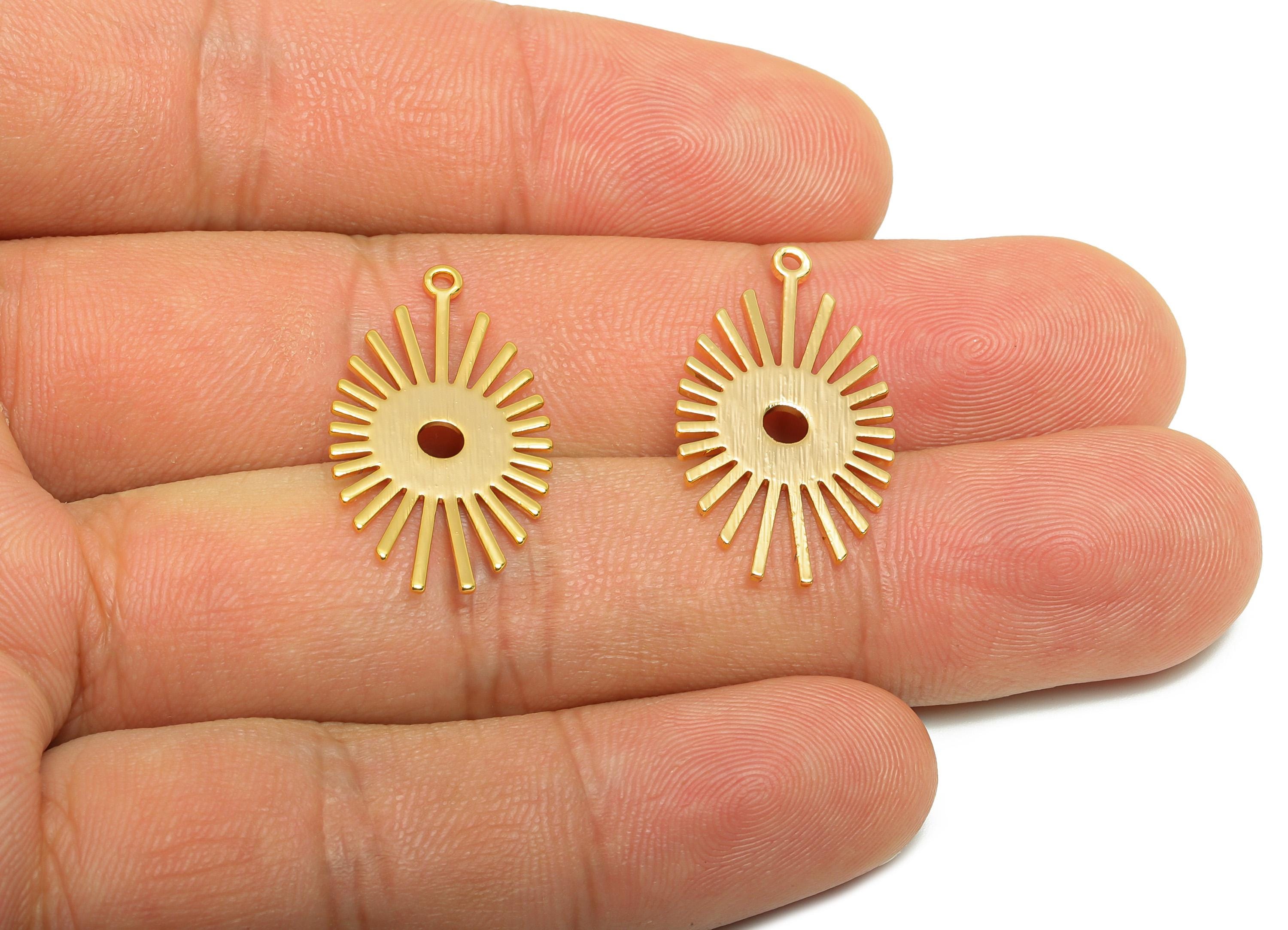 Brass Gold Sunburst Charm - Brass Sunshine Pendant - Brass Geometric Sun Pendant Modern Jewelry -18K Real Gold Plated - 26x14x0.9mm-RGP10252 - DOMEDBAZAAR