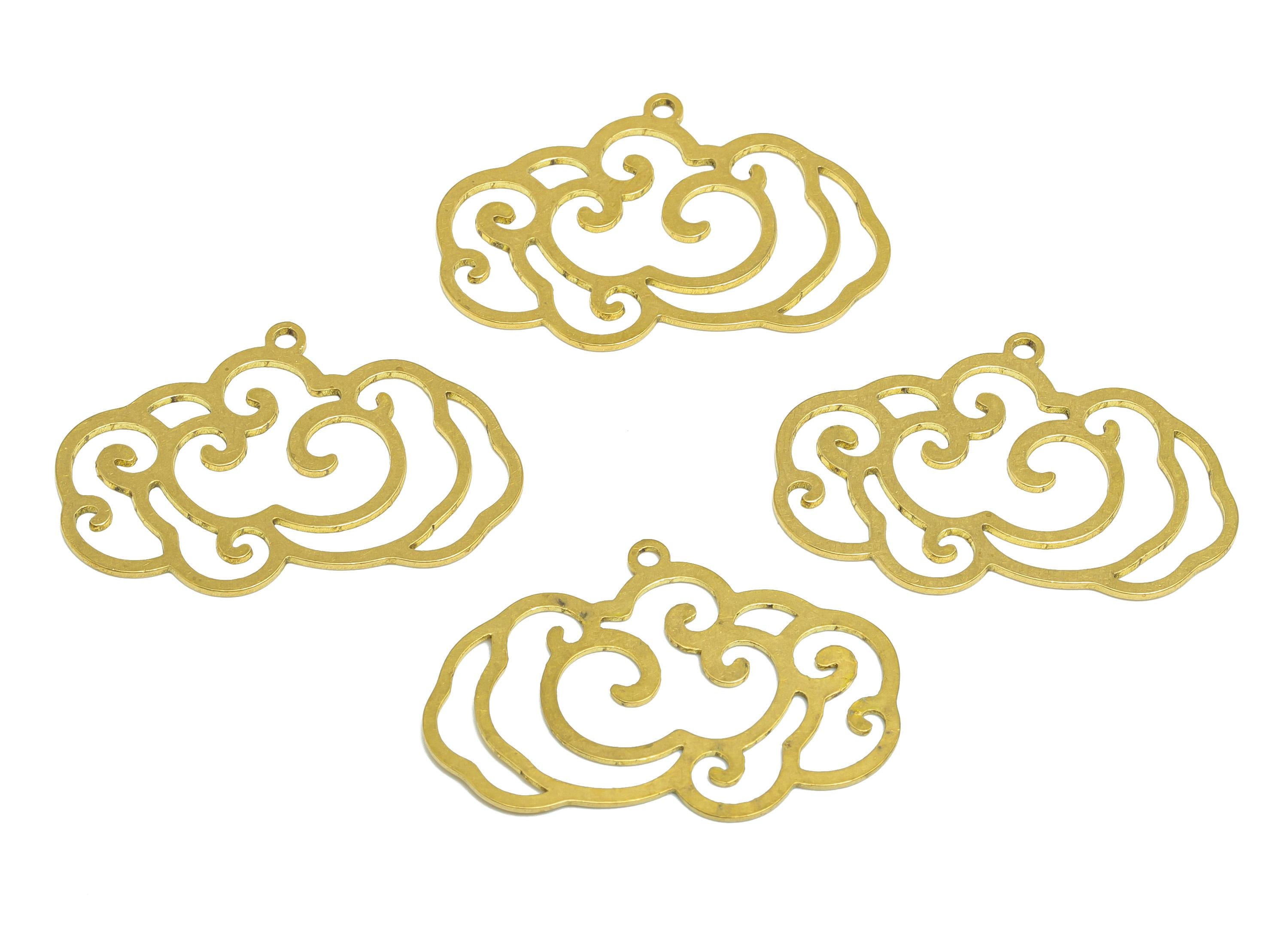 Brass Cloud Charm - Brass Swirling Cloud Pendant - Brass Abstract Cloud Outline Art Pendant - Spiritual Jewelry - 32x21.81x0.88mm - PP10960 - DOMEDBAZAAR