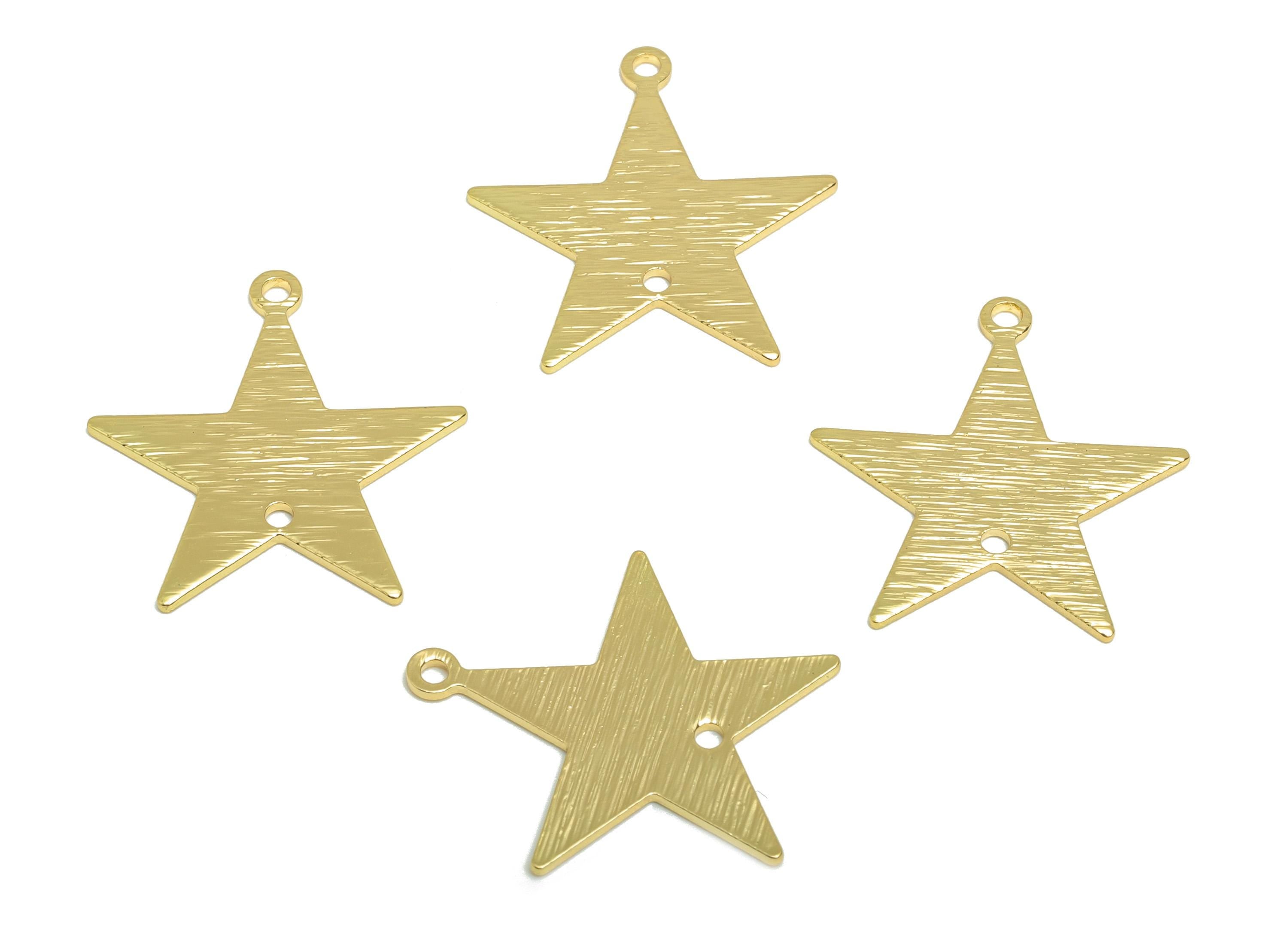 Brass Gold Star Connector - Brass Classic Five-Pointed Charm  - Brass Textured Star Charm - 18K Real Gold Plated - 21.58x20x0.9mm - RGP10257 - DOMEDBAZAAR
