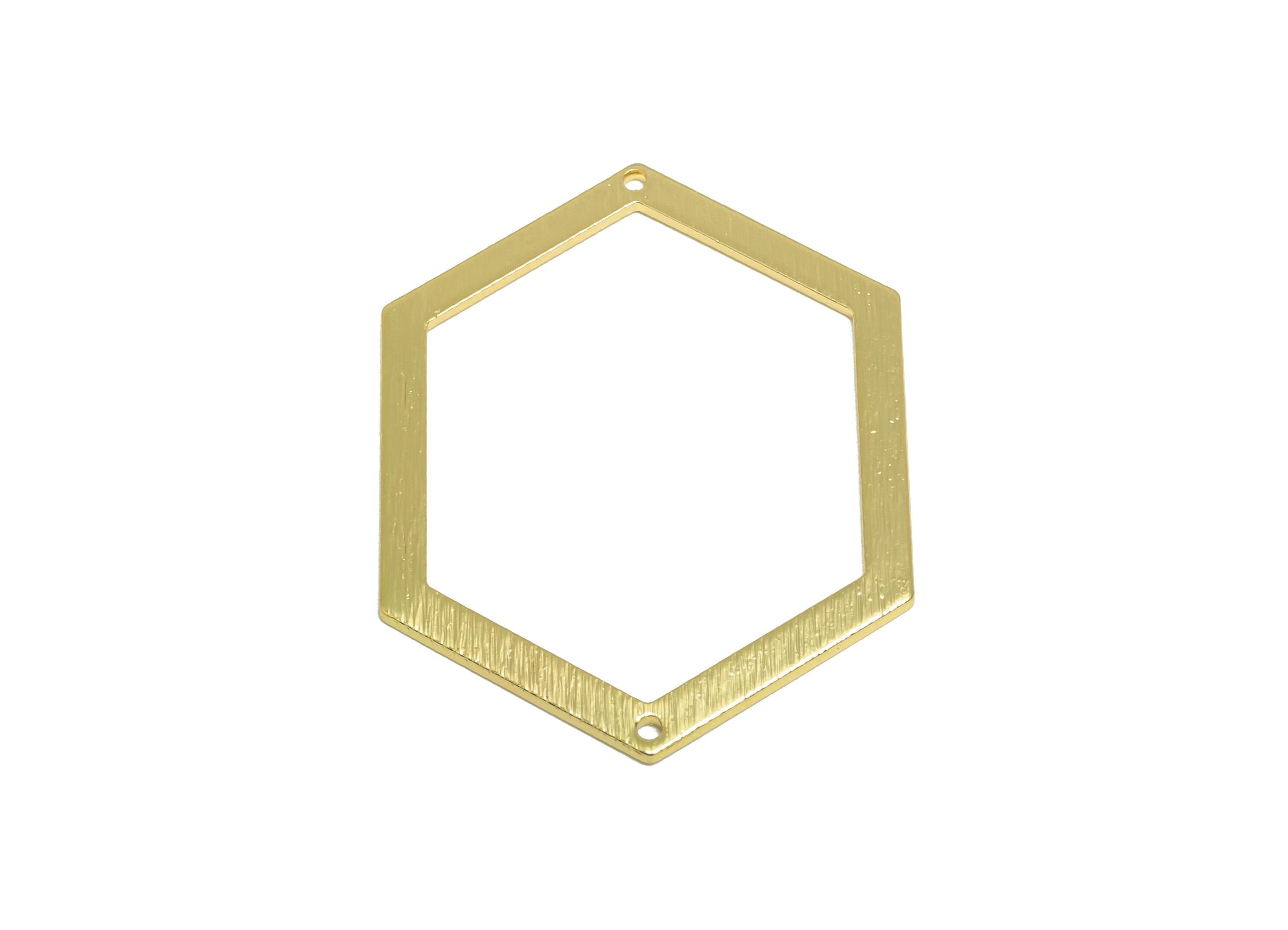 Brass Hexagon Connector - Brass Minimalist Geometric Charm - Modern Jewelry Design - Brushed Finish - Gold Tone Plating - 39x29x1mm-PP10958G - DOMEDBAZAAR