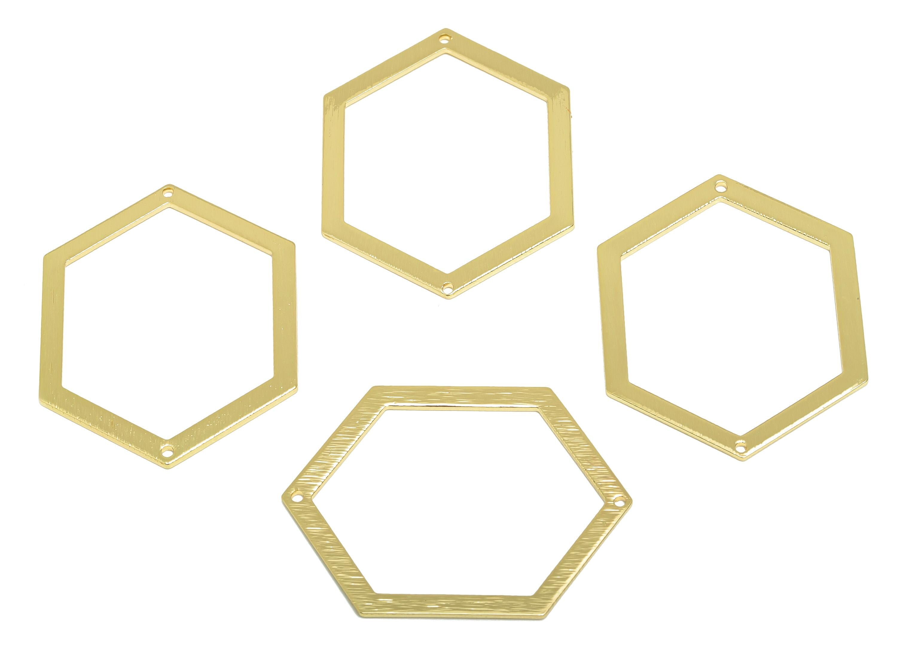 Brass Hexagon Connector - Brass Minimalist Geometric Charm - Modern Jewelry Design - Brushed Finish - Gold Tone Plating - 39x29x1mm-PP10958G - DOMEDBAZAAR