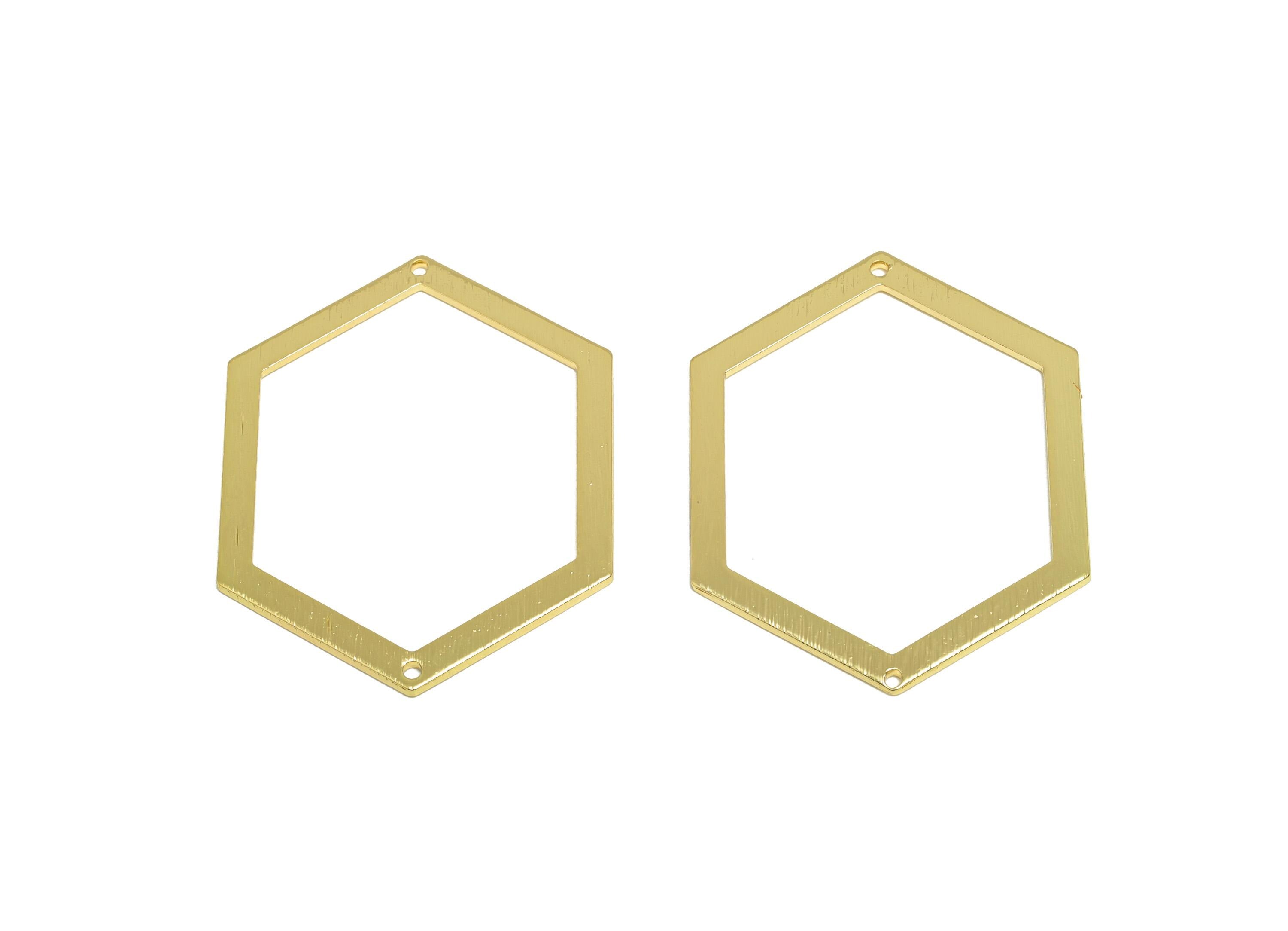 Brass Hexagon Connector - Brass Minimalist Geometric Charm - Modern Jewelry Design - Brushed Finish - Gold Tone Plating - 39x29x1mm-PP10958G - DOMEDBAZAAR